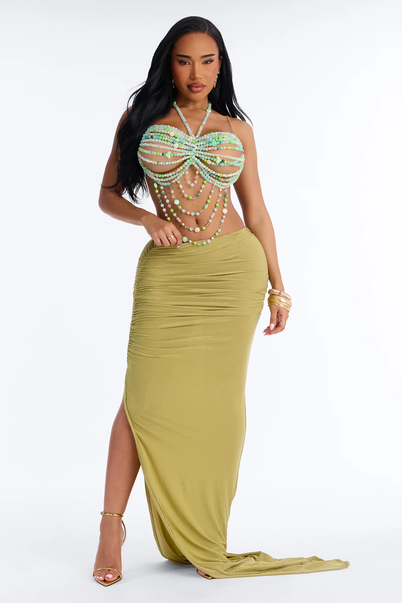Lilou Beaded Bandeau Bra Top - Green/combo - Image 2