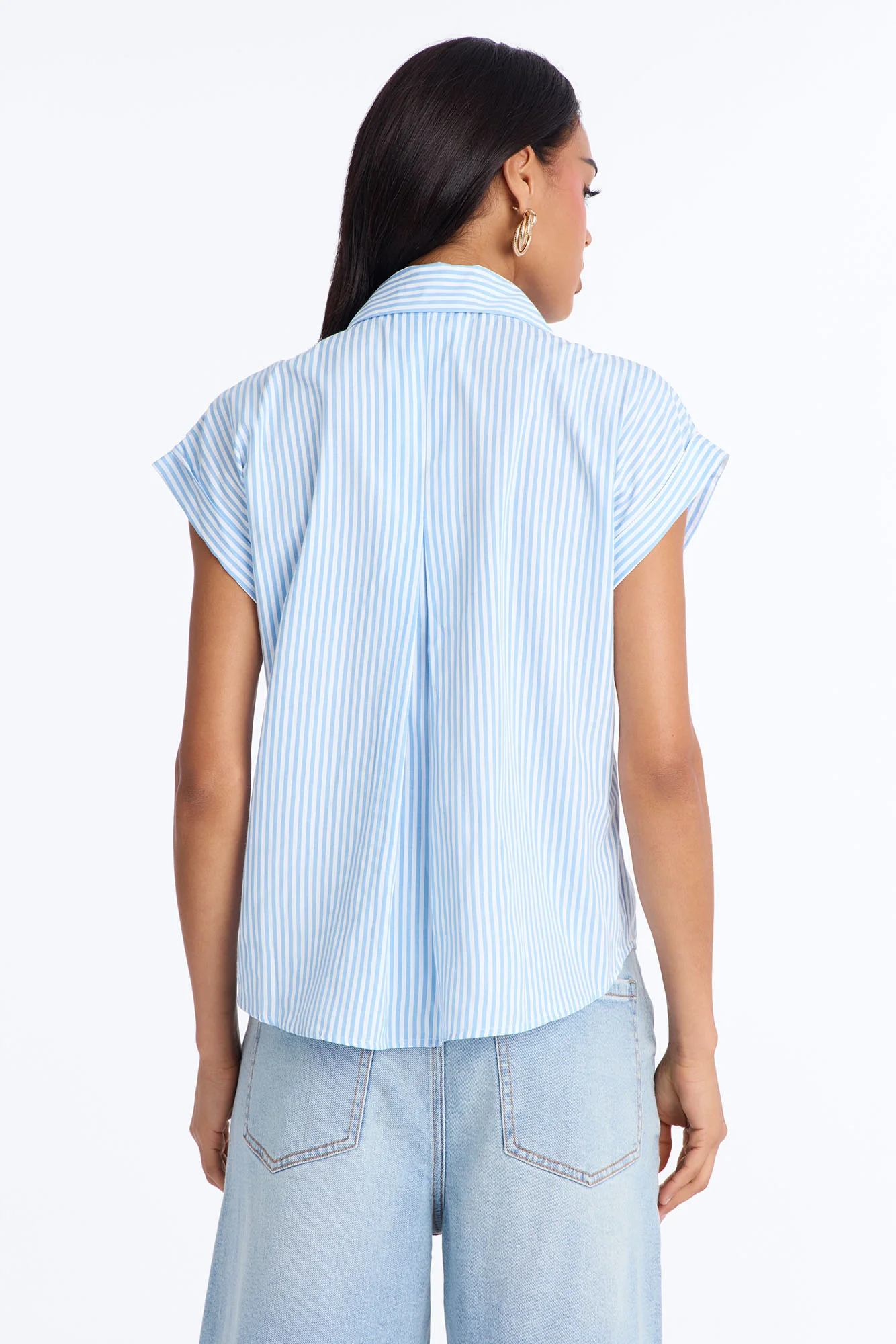 Linda Button Up Pinstripe Short Sleeve Shirt - Blue/combo - Image 4