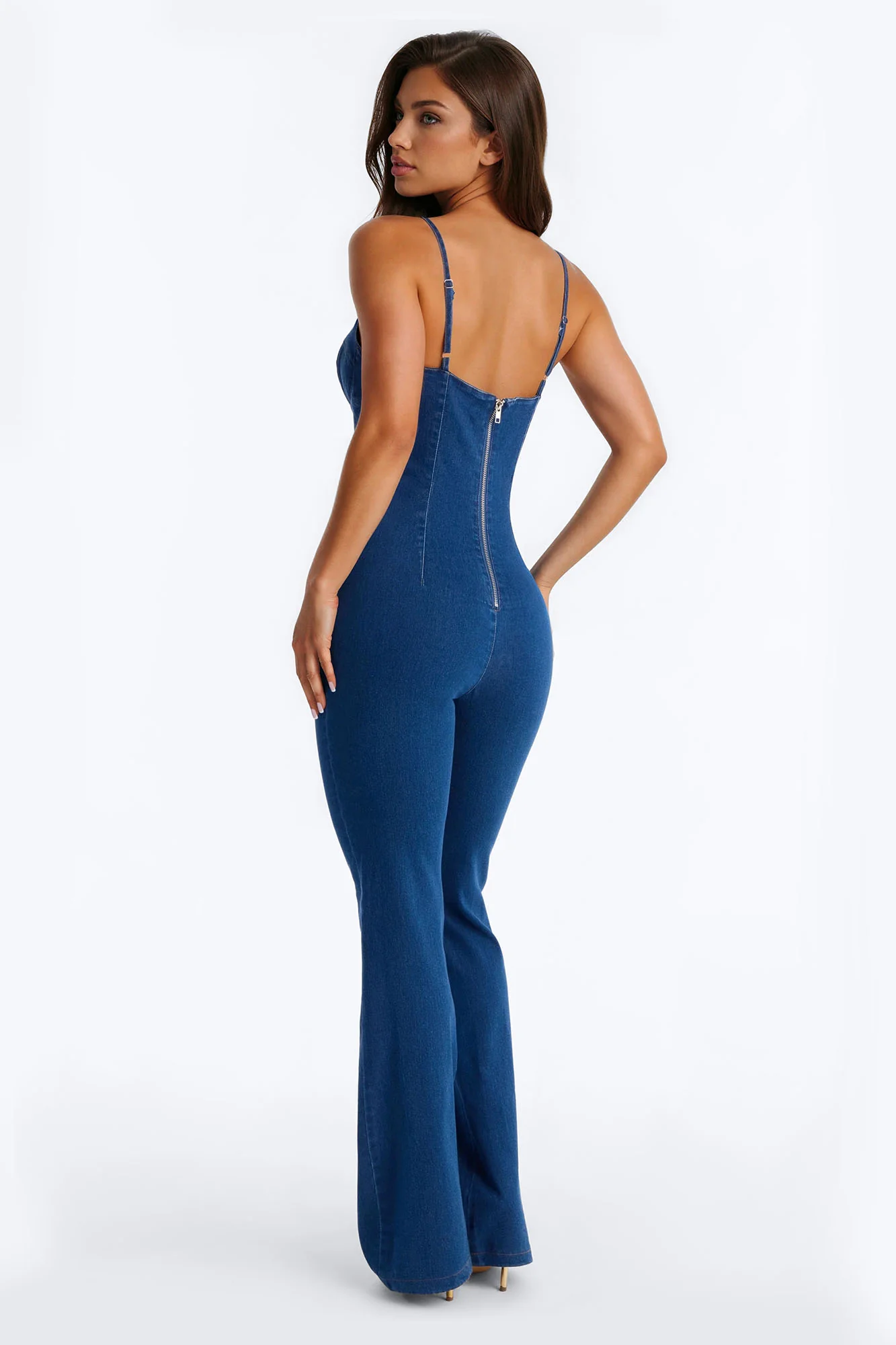 Linda Denim Flare Leg Jumpsuit - Medium Wash - Image 4