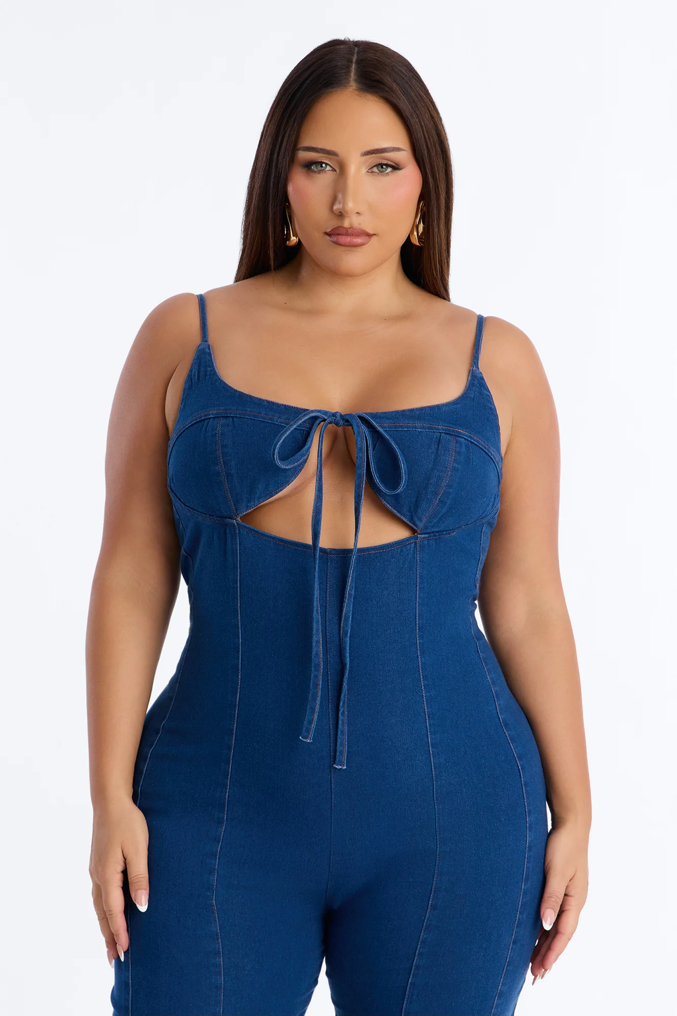 Linda Denim Flare Leg Jumpsuit - Medium Wash - Image 6