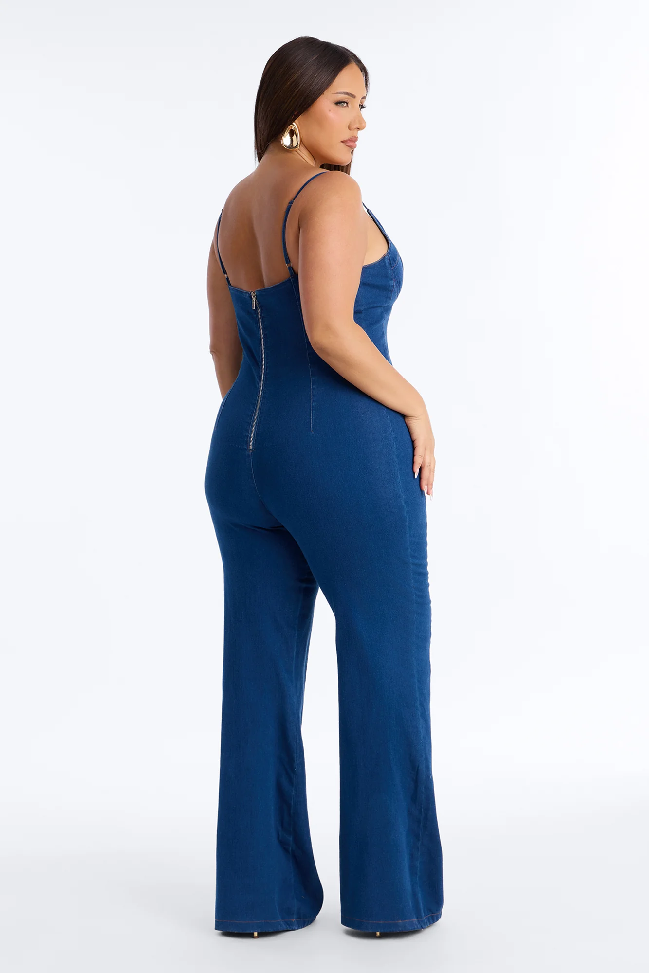 Linda Denim Flare Leg Jumpsuit - Medium Wash - Image 7