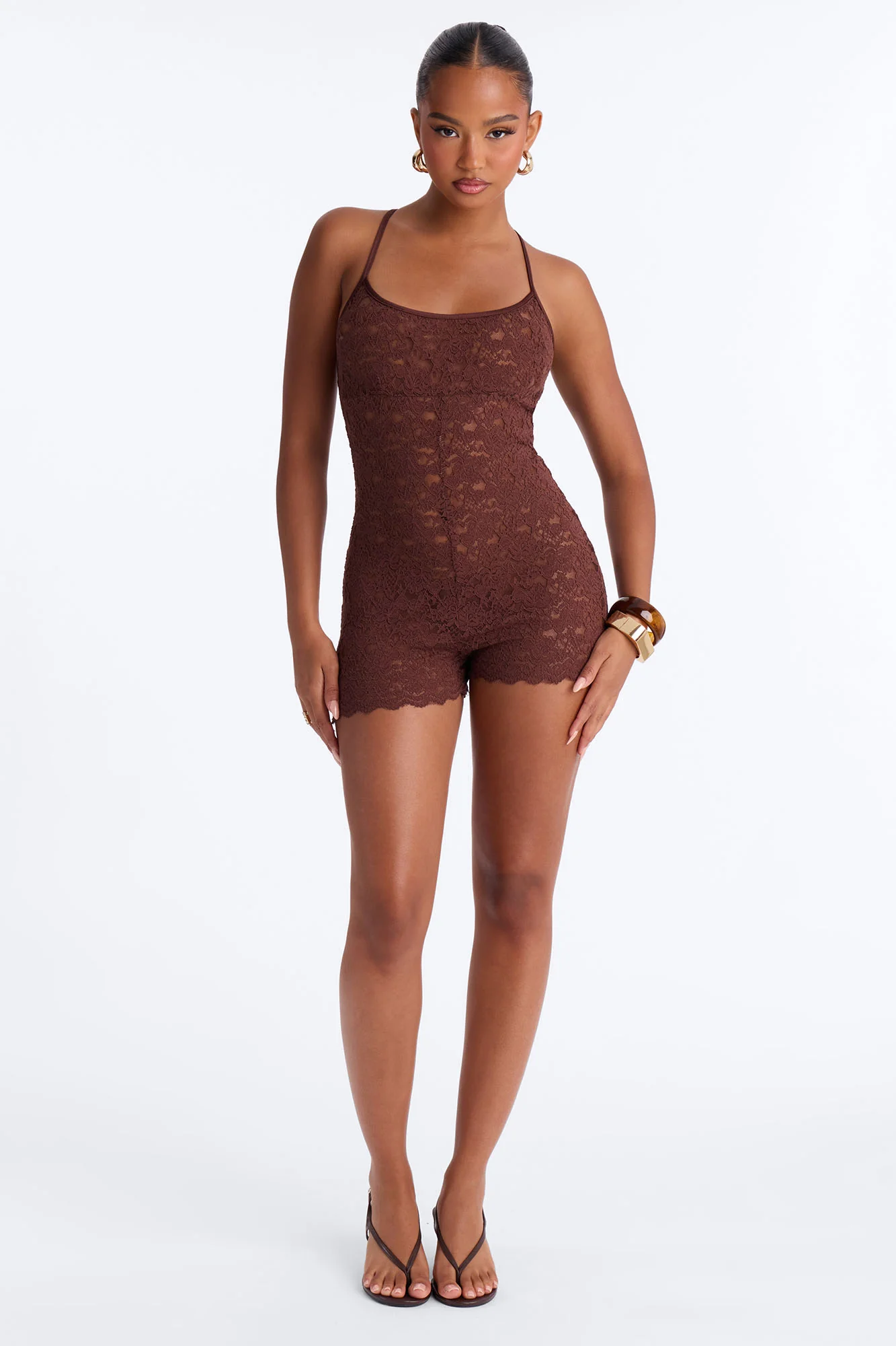 Line Crosser Lace Romper - Chocolate - Image 2