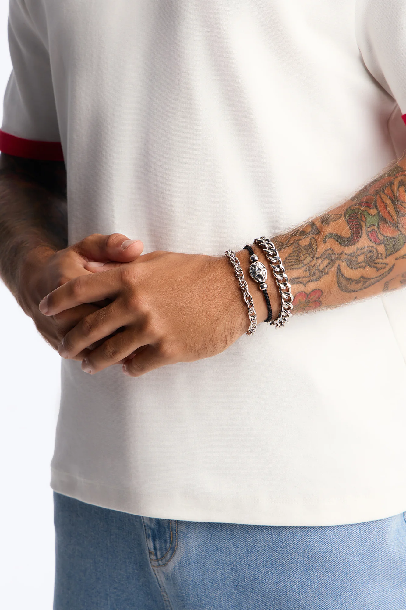 Liquid Metal Cord Bracelet Set - Silver