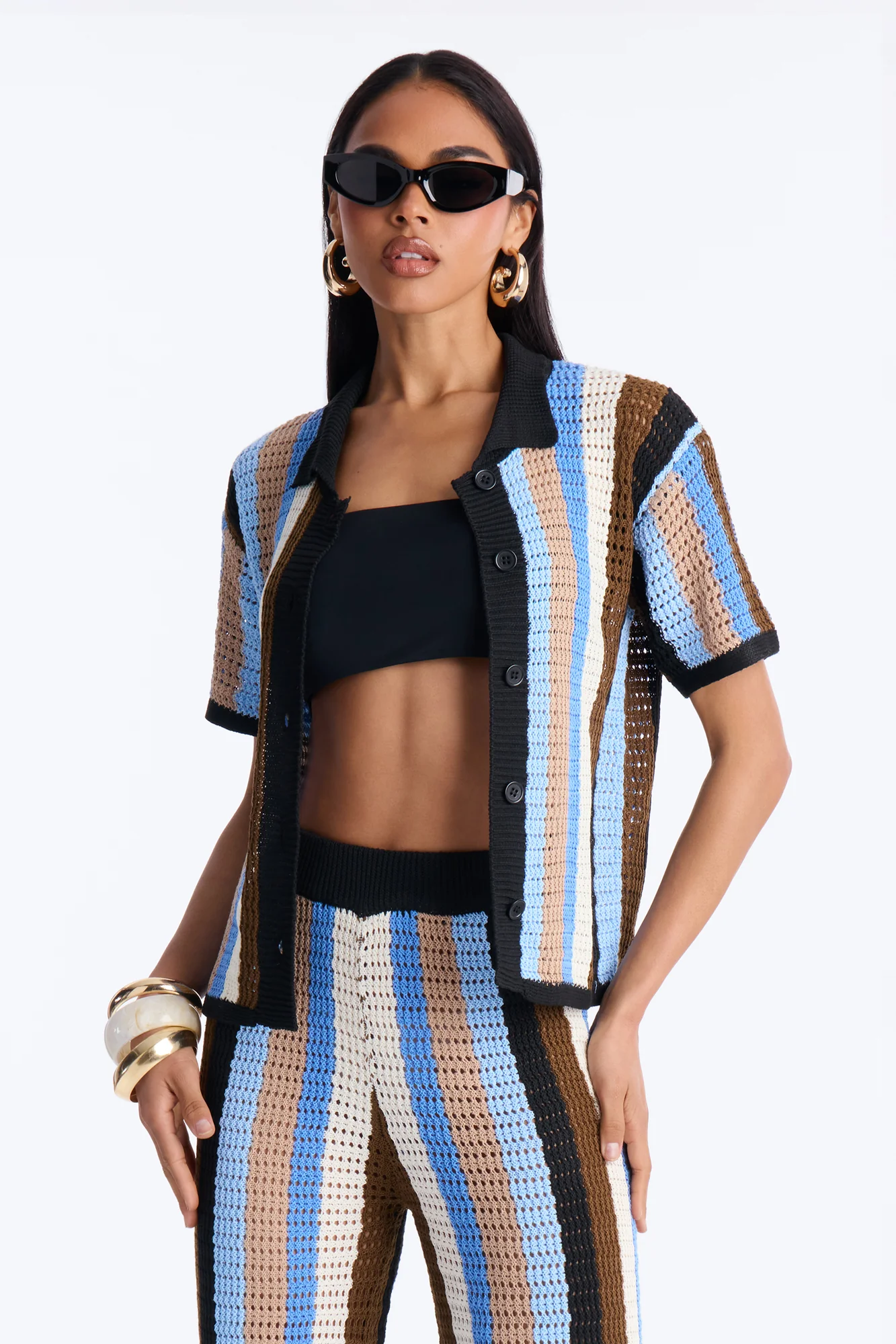 Lisa Crochet Wide Leg Pant Set - Blue/combo - Image 2