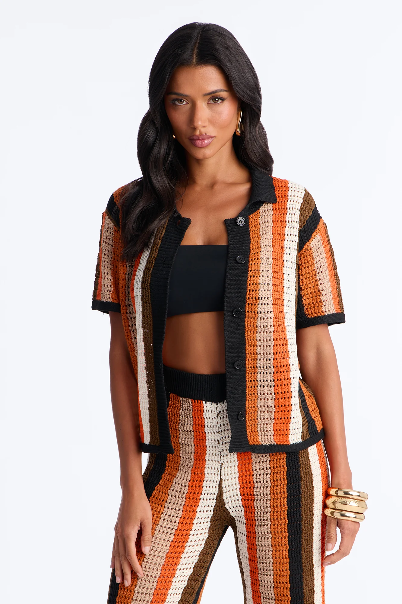 Lisa Crochet Wide Leg Pant Set - Orange/combo - Image 2