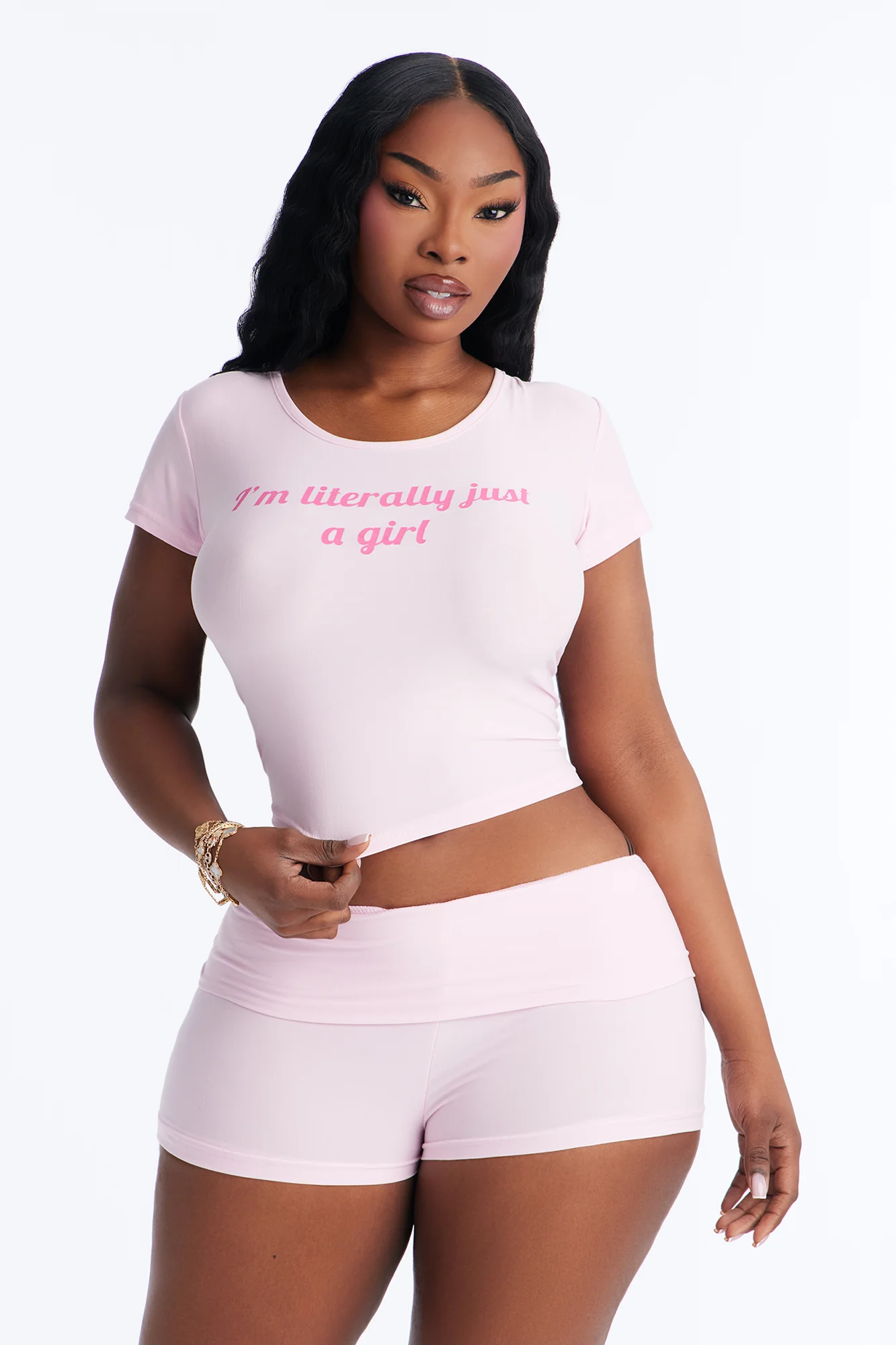 Literally Just A Girl PJ Short Set - Pink/Pink - Image 5