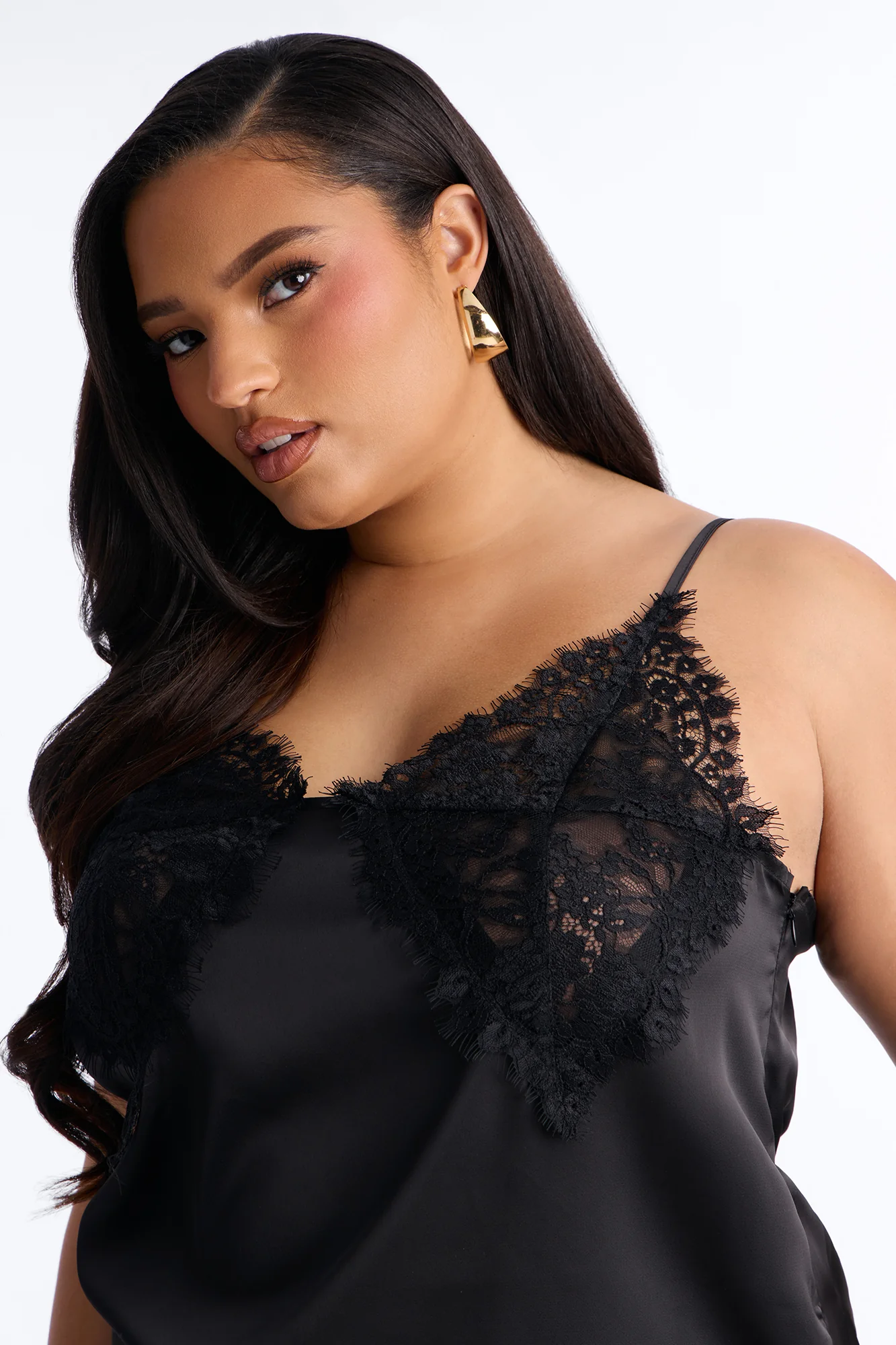 Little Secrets Lace Trim Satin Cami Top - Black - Image 7
