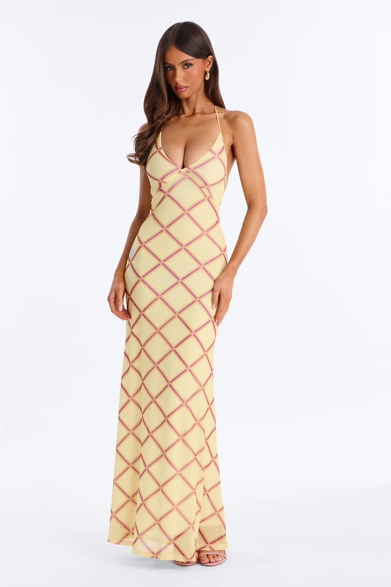 Lizzy Plaid Mesh Maxi Dress - Yellow/combo