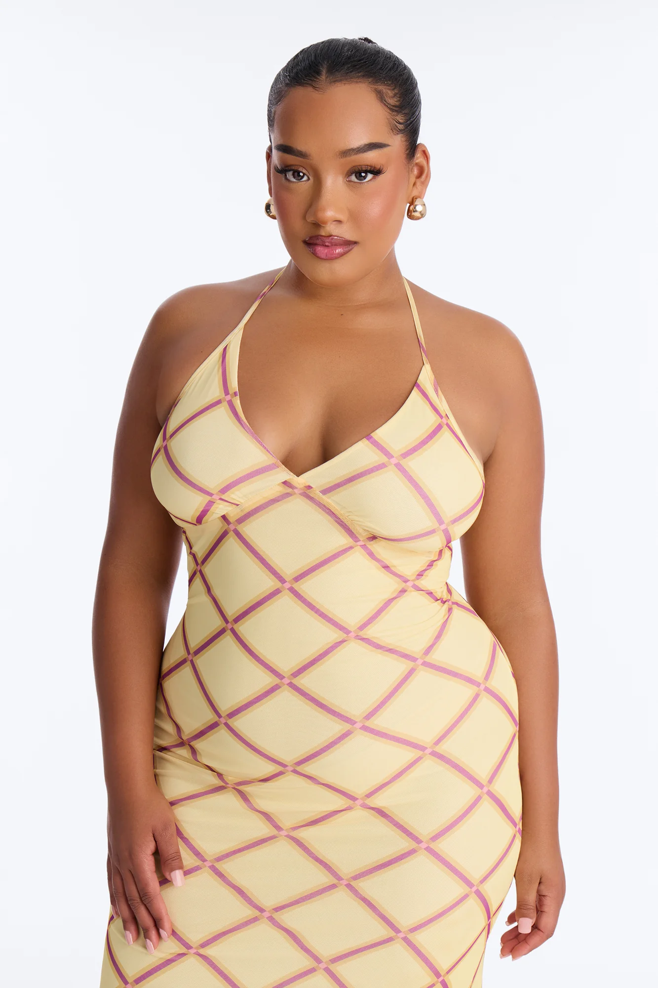 Lizzy Plaid Mesh Maxi Dress - Yellow/combo - Image 6