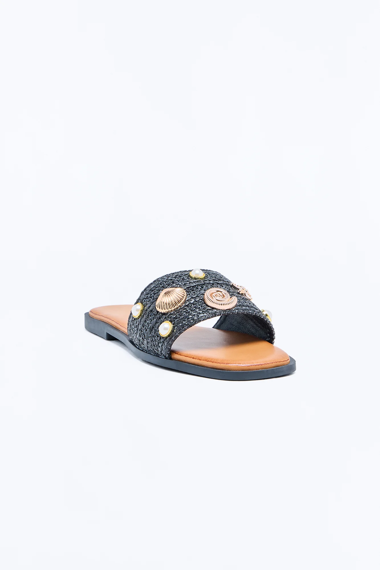 Lock In Shell Raffia Sandals - Black - Image 4