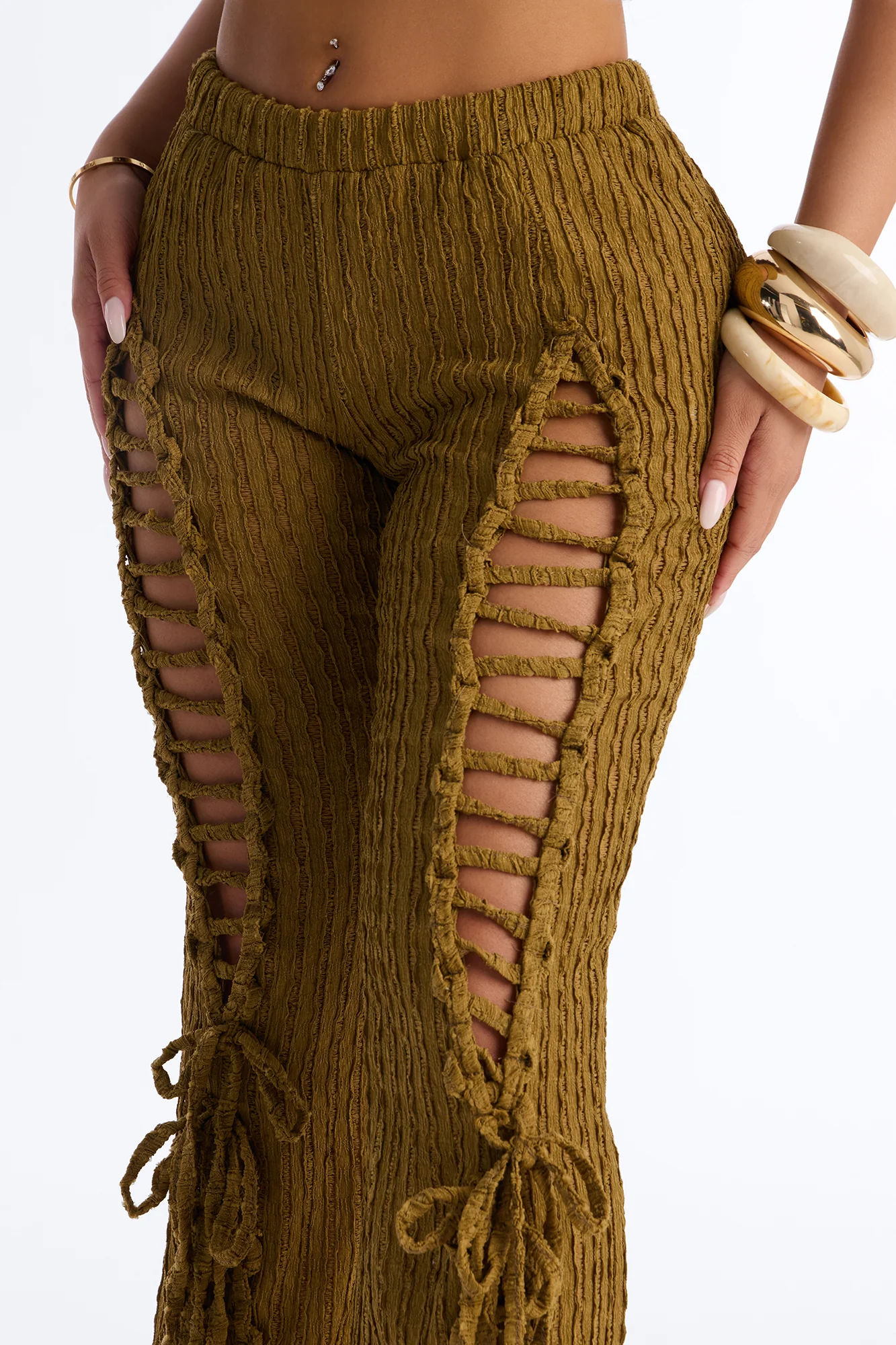 Logan Lace Up Pant Set - Moss - Image 3