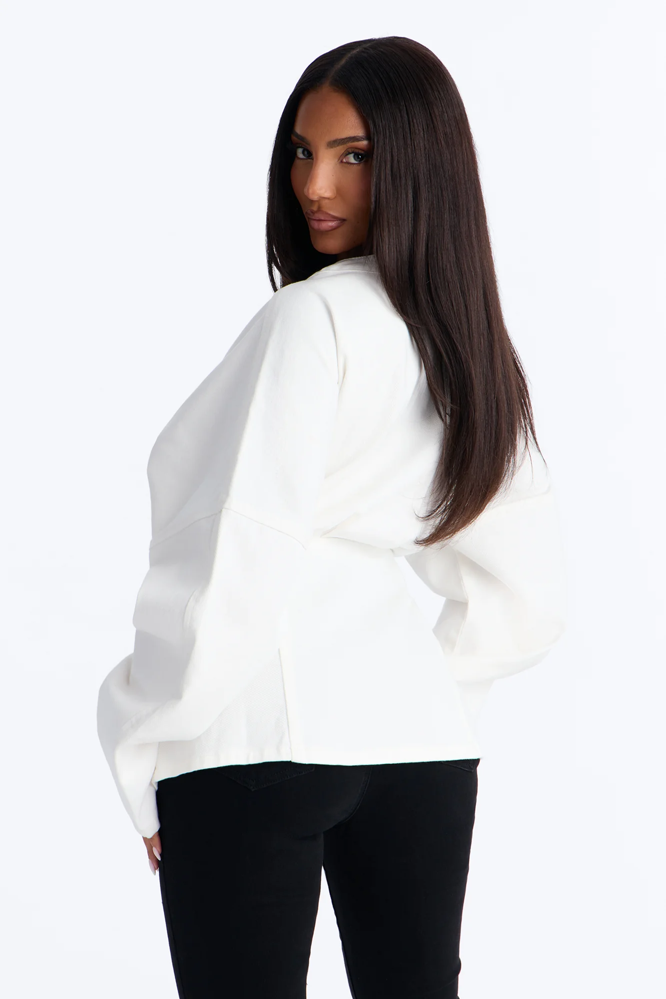 Lola Cinched Waist Barrel Sleeve Jacket - White - Image 4