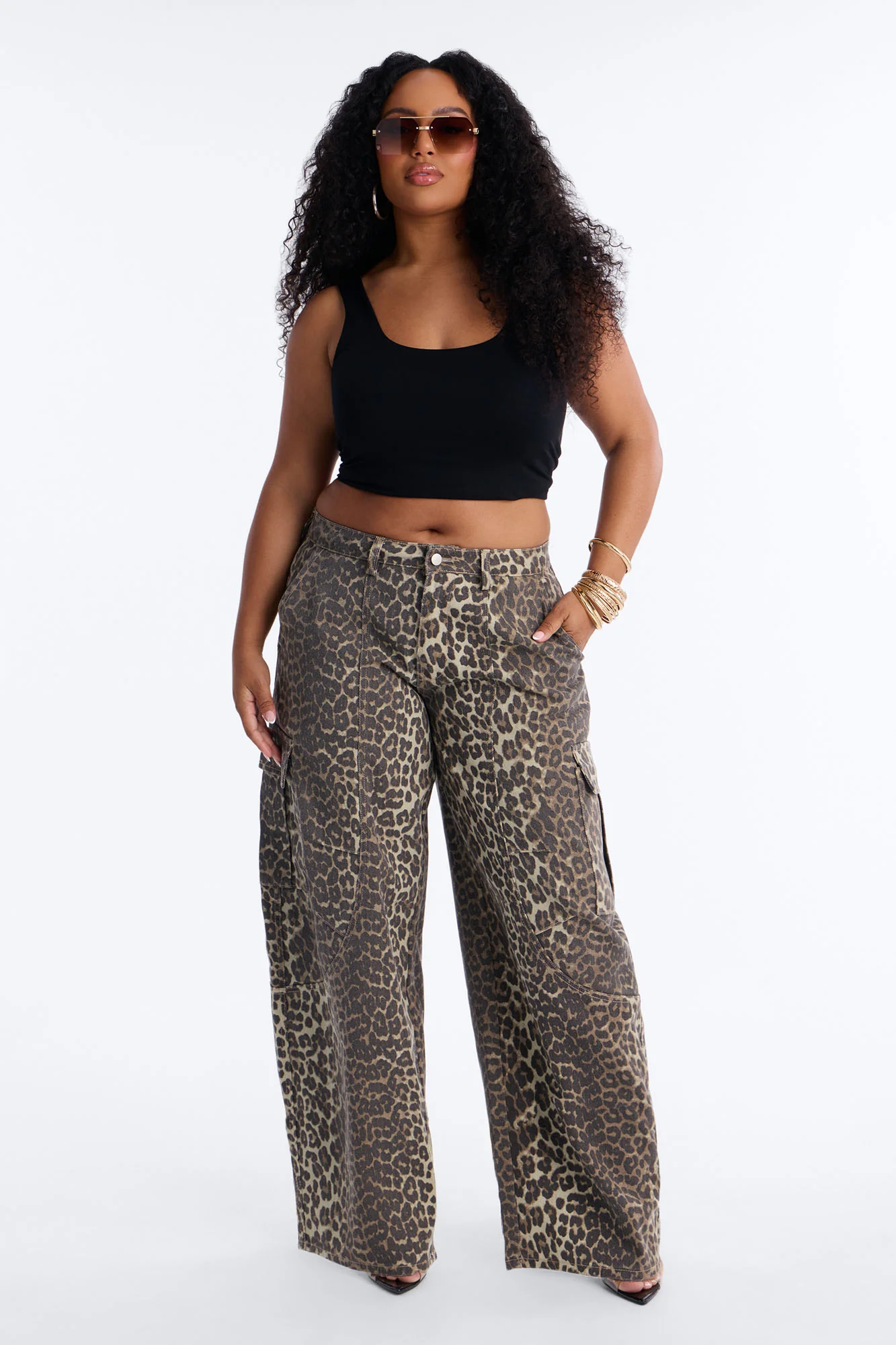 Londyn Leopard Mid Rise Cargo Barrel Leg Pant 30″ - Leopard - Image 5