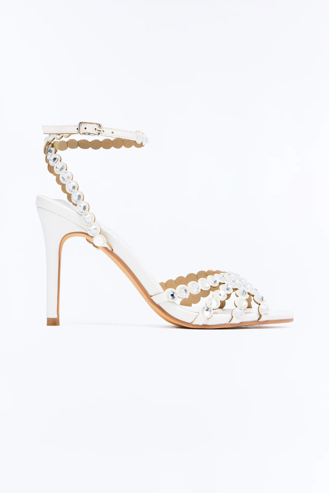 Look Back Rhinestone Heeled Sandals - White - Image 3