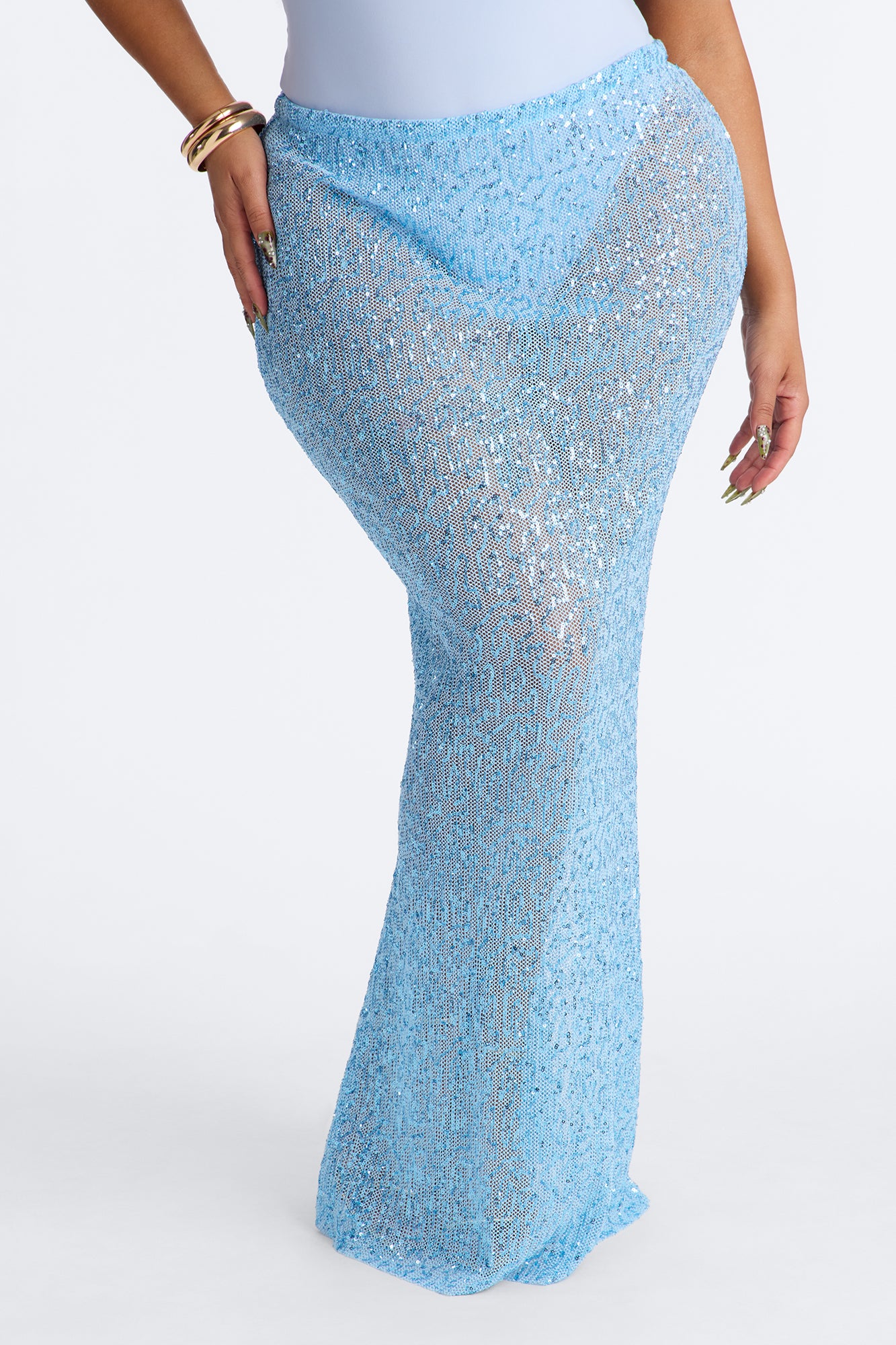 Lost In Paradise Sequin Maxi Skirt - Light Blue - Image 6
