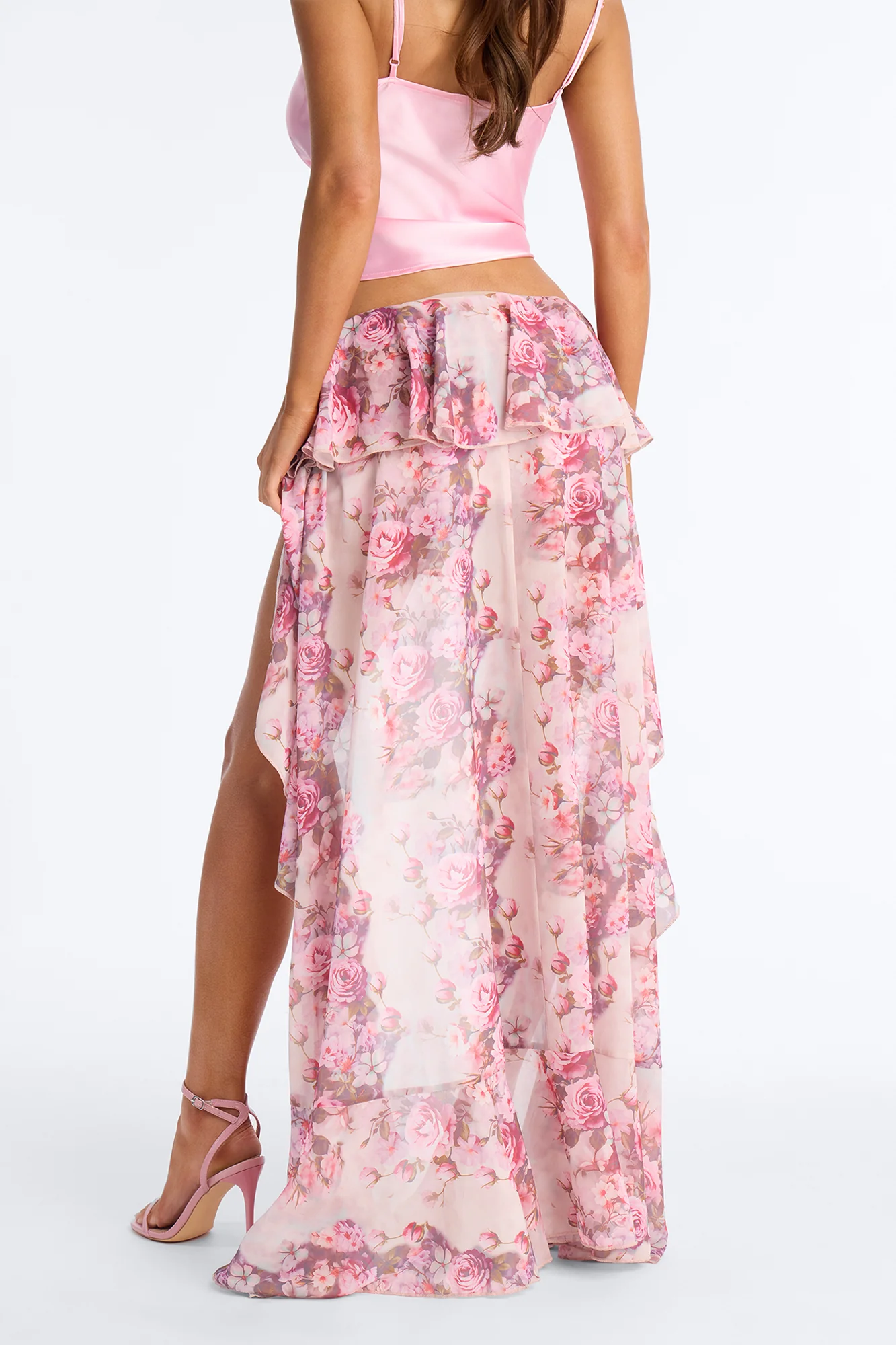 Love For You Floral Chiffon High Low Ruffle Skort - Pink/combo - Image 3