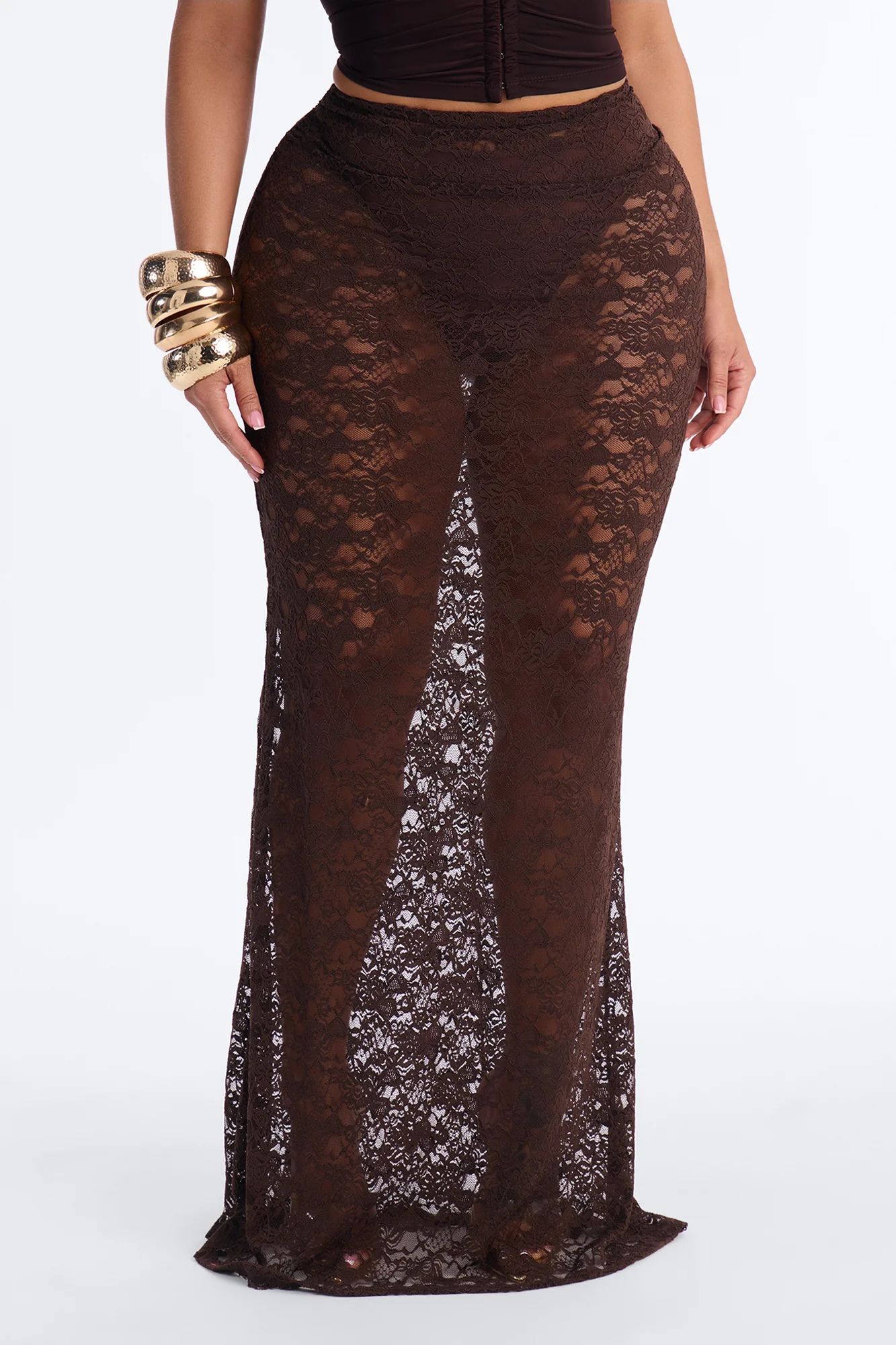 Love For You Ruched Lace Maxi Skirt - Chocolate - Image 2
