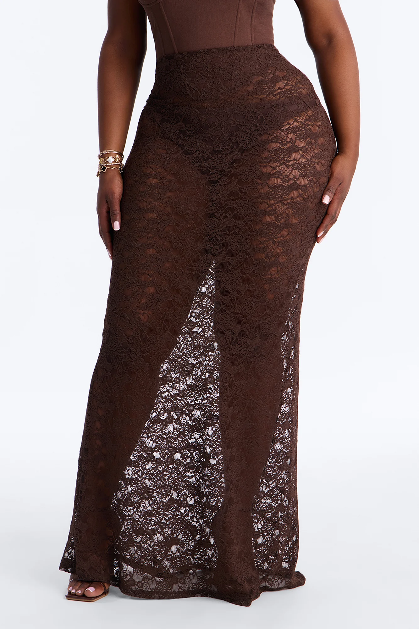 Love For You Ruched Lace Maxi Skirt - Chocolate - Image 5