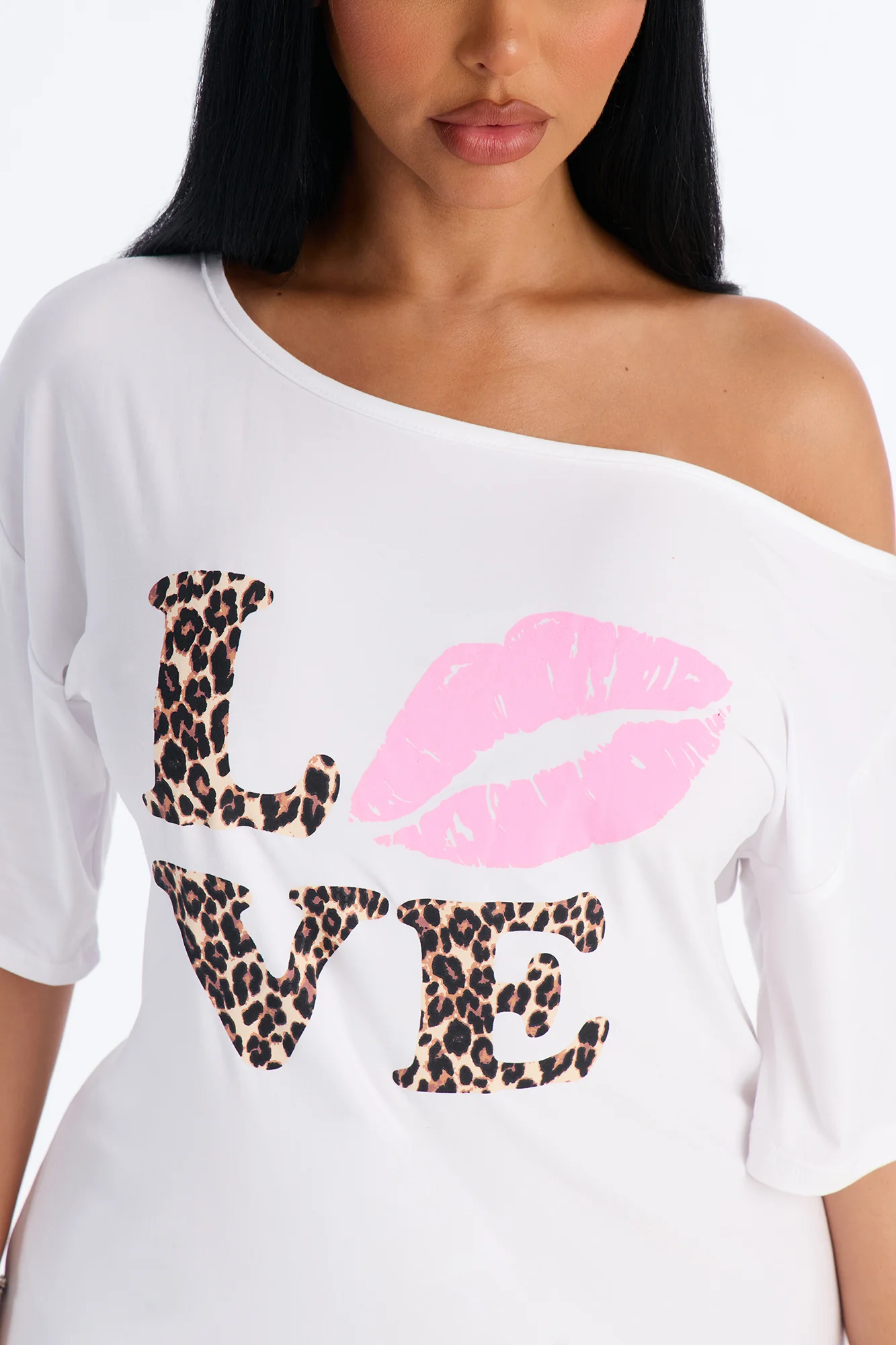 Love Love Love One Shoulder PJ Sleep Shirt - White - Image 2