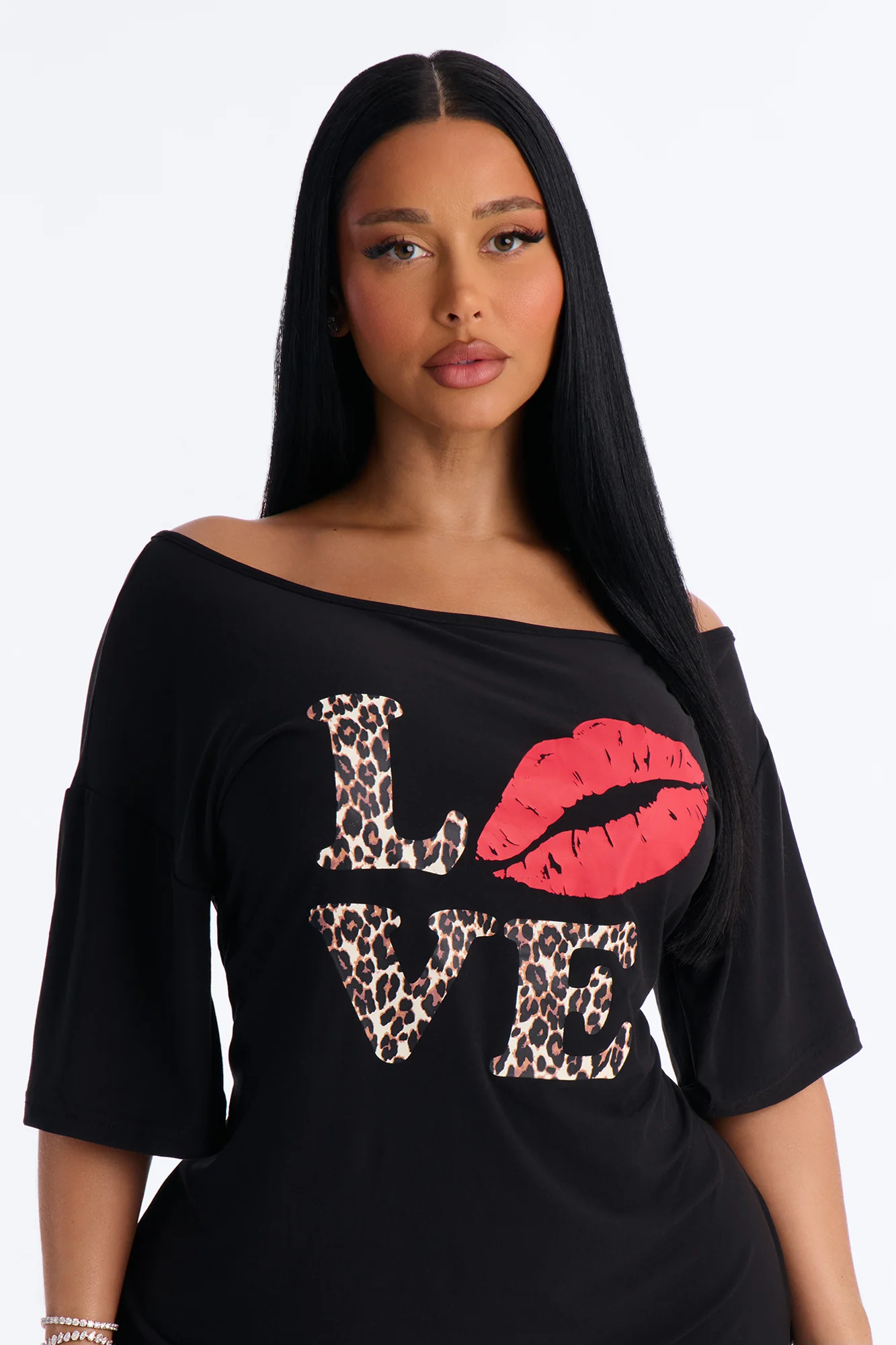 Love My Sleep Off Shoulder Sleep Shirt - Black - Image 2