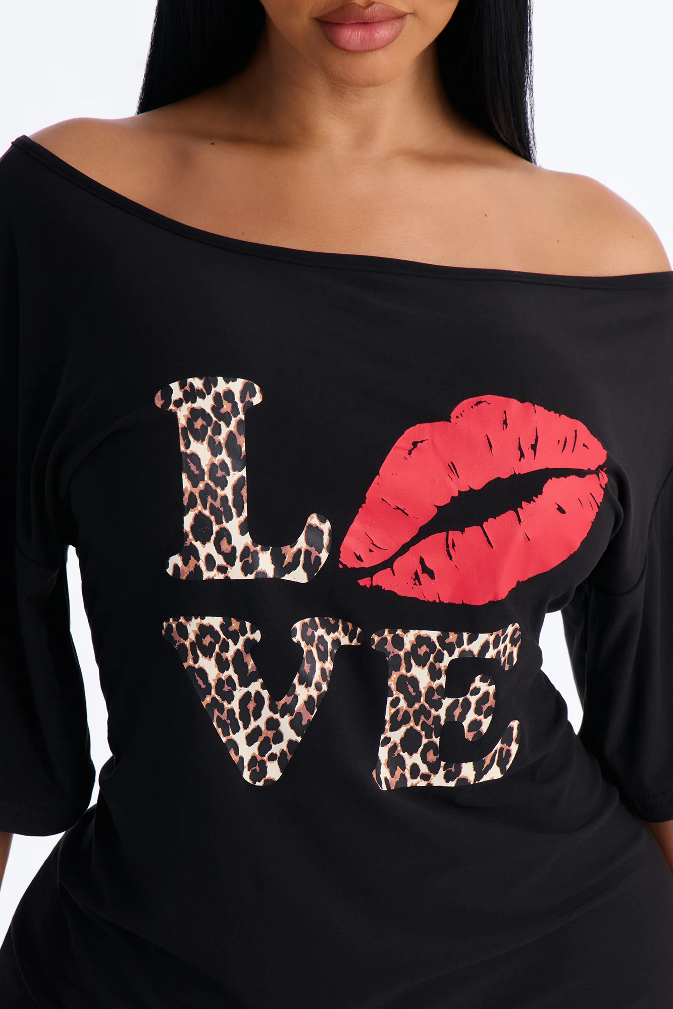 Love My Sleep Off Shoulder Sleep Shirt - Black - Image 3