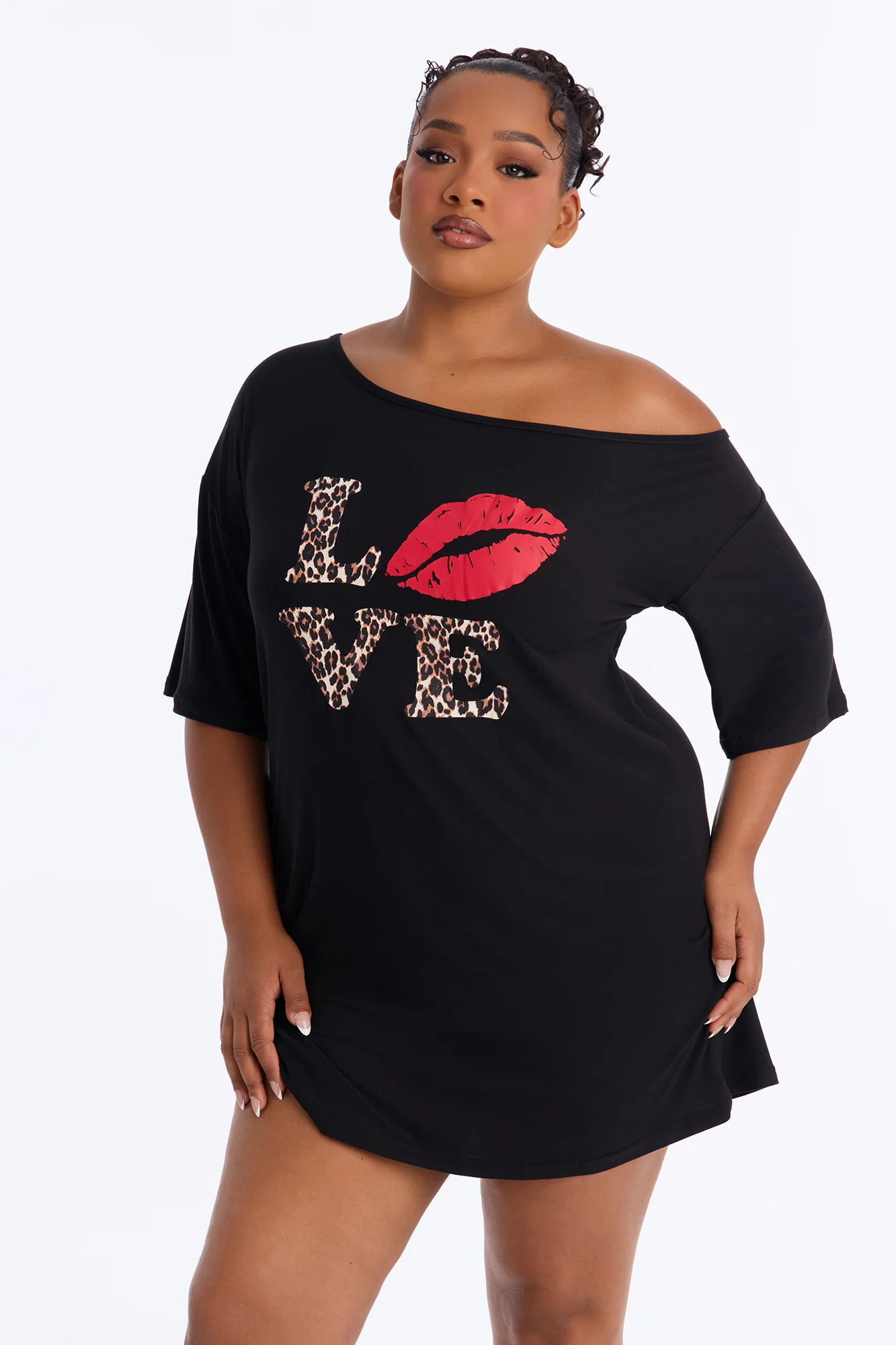 Love My Sleep Off Shoulder Sleep Shirt - Black - Image 5