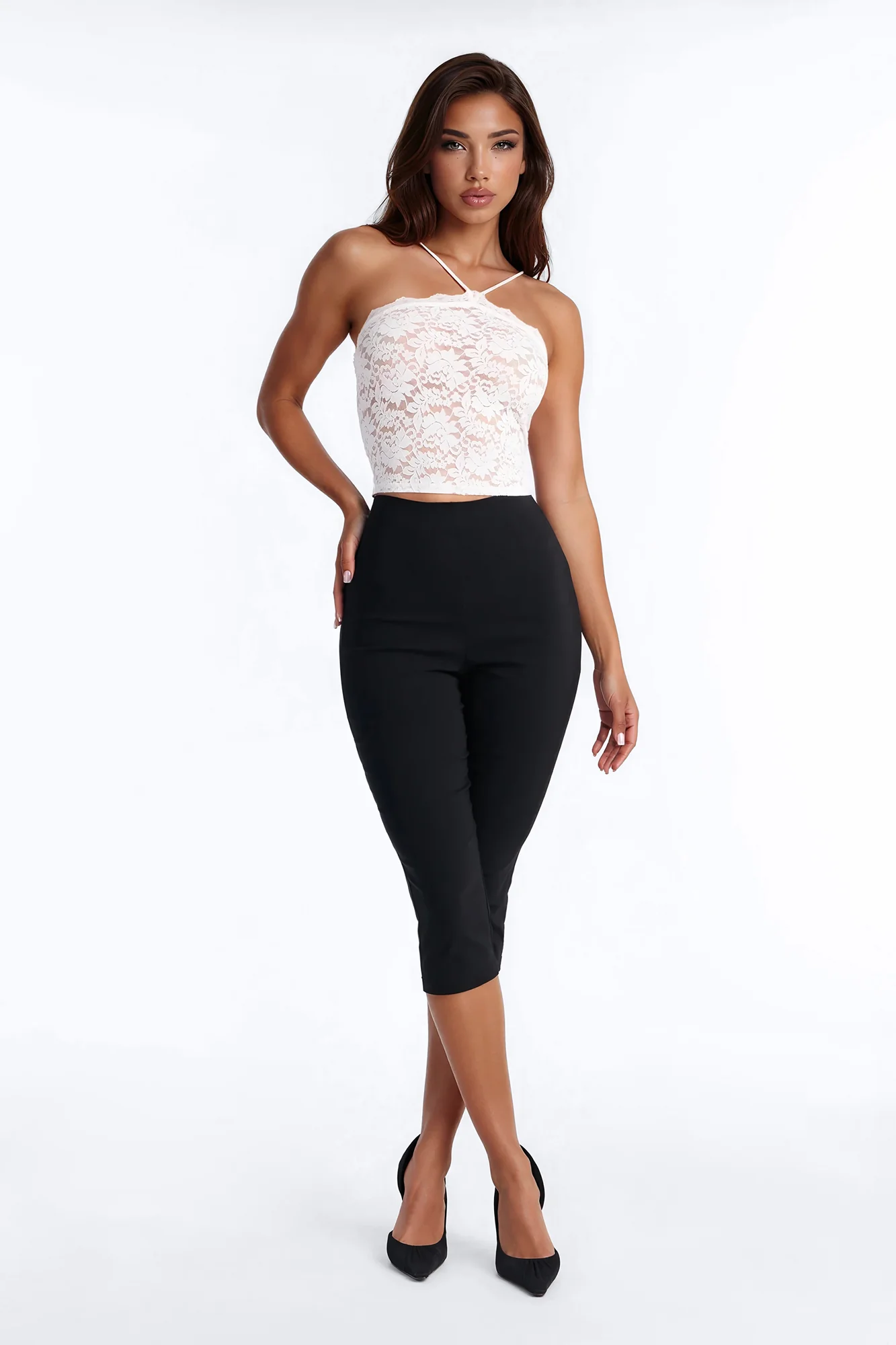 Lover Girl Sheer Lace Halter Top - White - Image 2