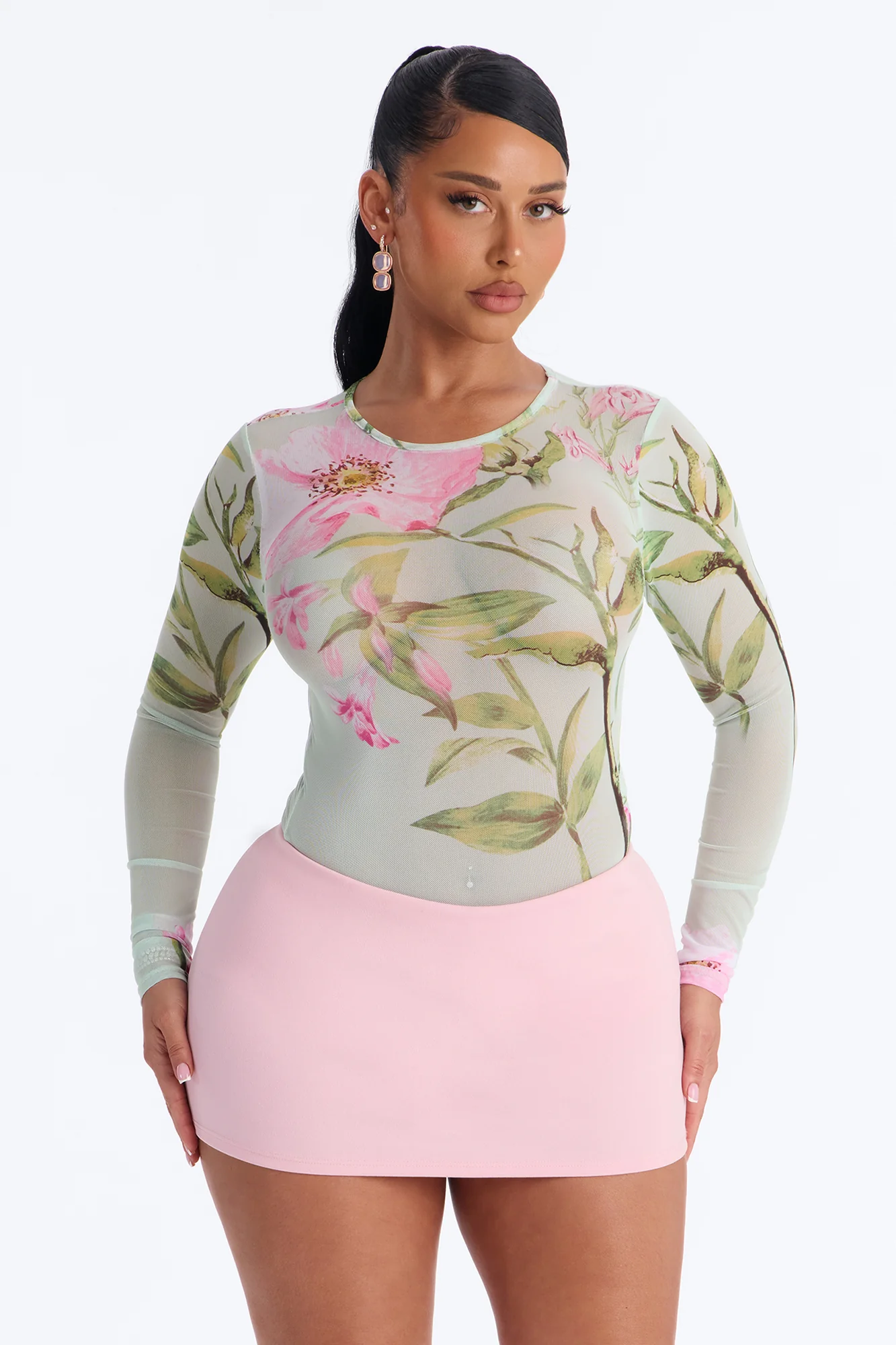 Lover's Garden Mesh Long Sleeve Bodysuit - Mint/combo - Image 3