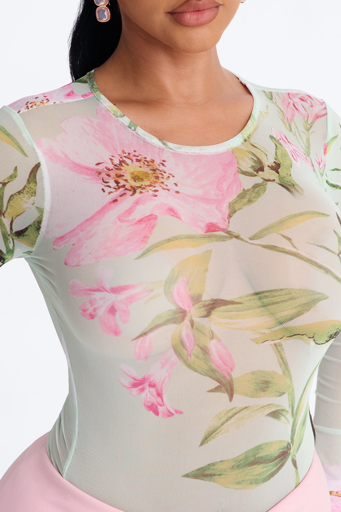 Lover's Garden Mesh Long Sleeve Bodysuit - Mint/combo - Image 4