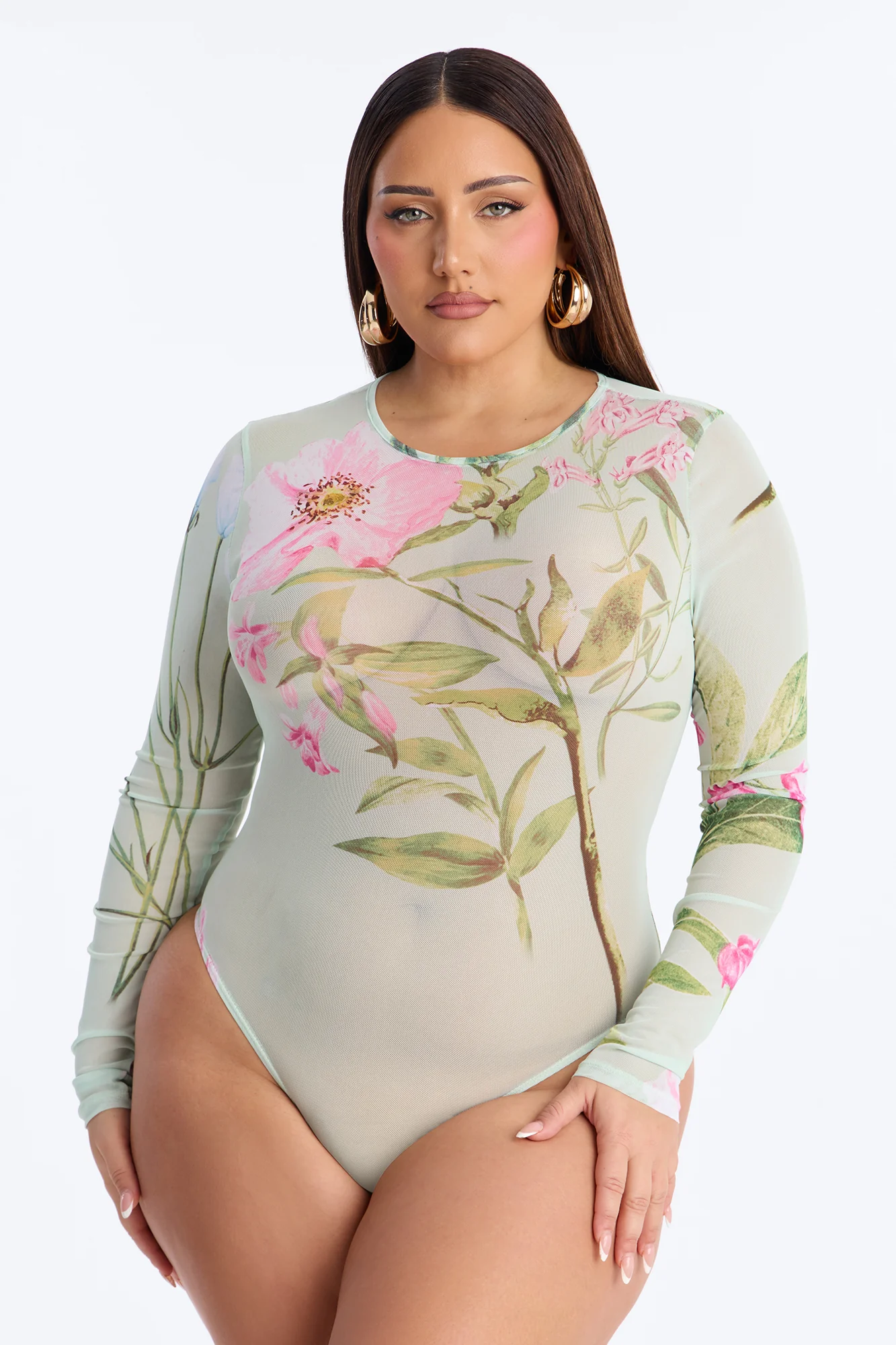 Lover's Garden Mesh Long Sleeve Bodysuit - Mint/combo - Image 6
