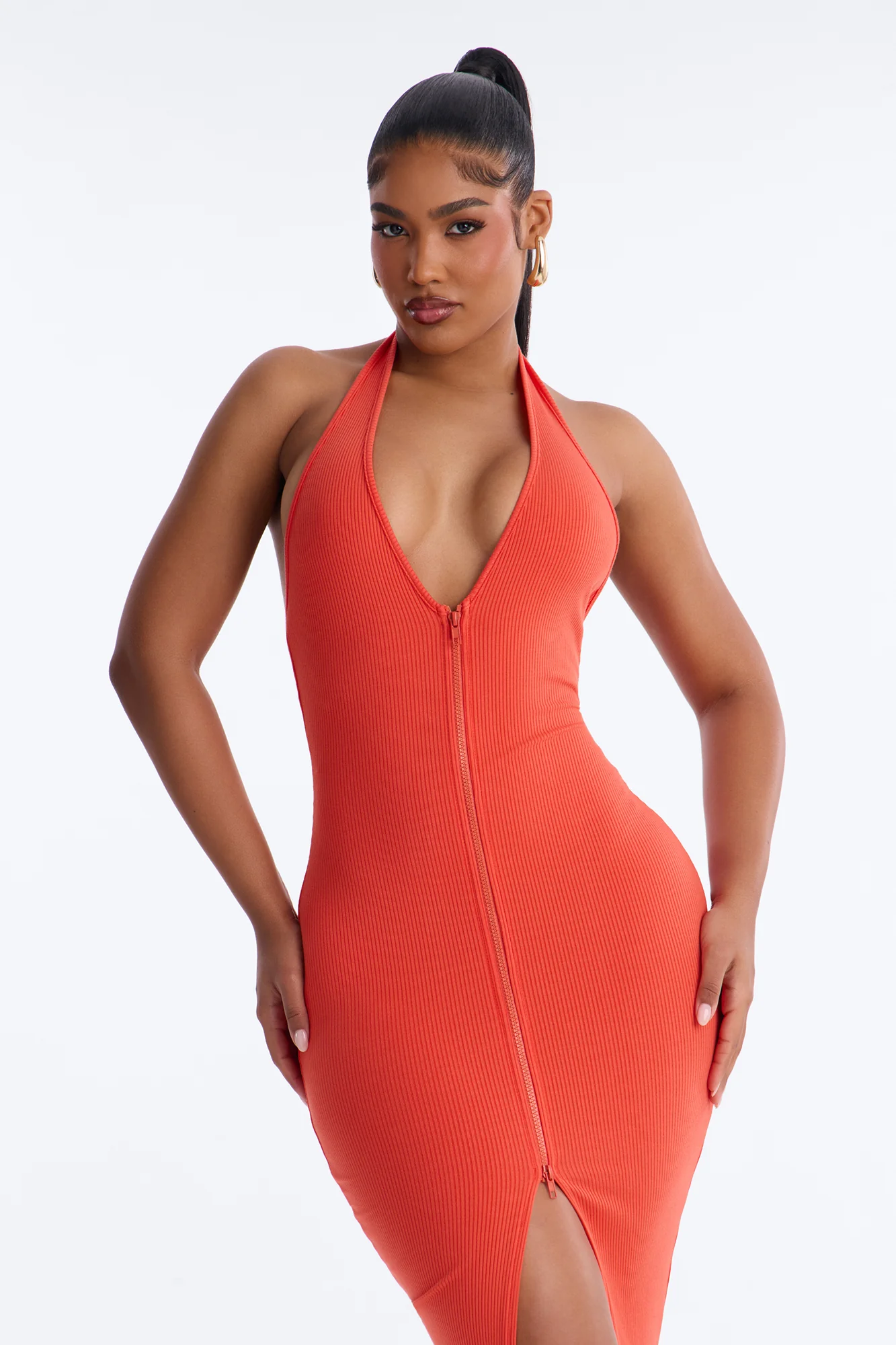 Lucia Zip Snatched Maxi Dress - Orange - Image 2