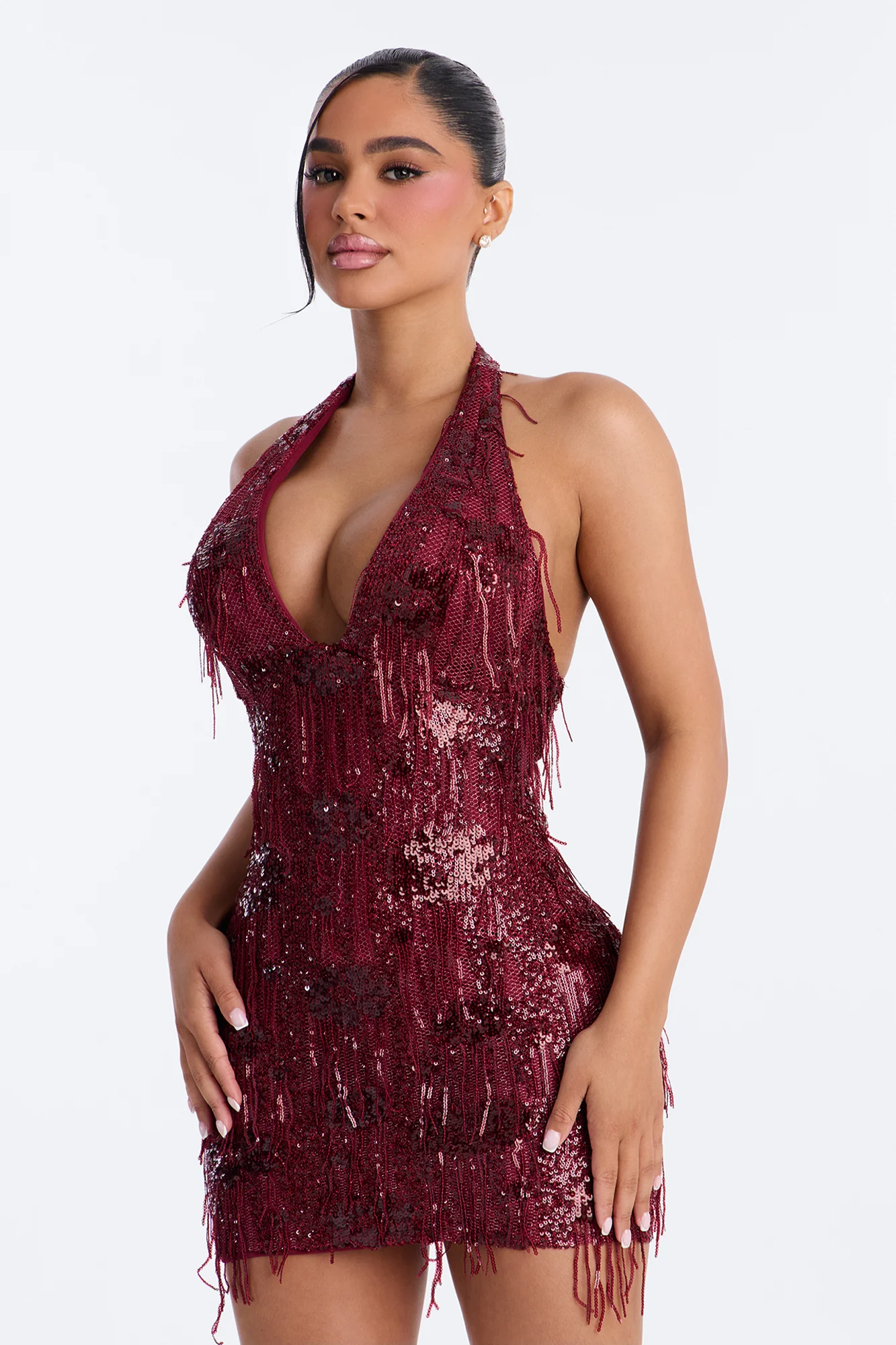 Luciana Fringe Sequin Mini Dress - Red