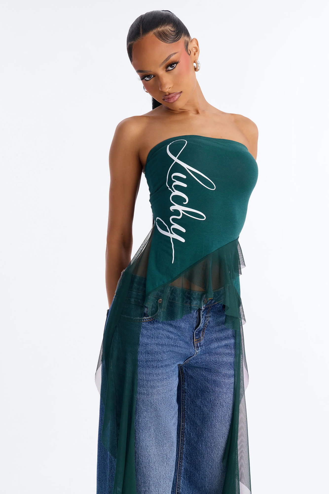 Lucky Strapless Ruffle Tube Top - Hunter