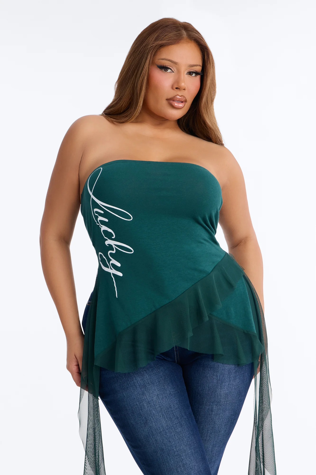 Lucky Strapless Ruffle Tube Top - Hunter - Image 6