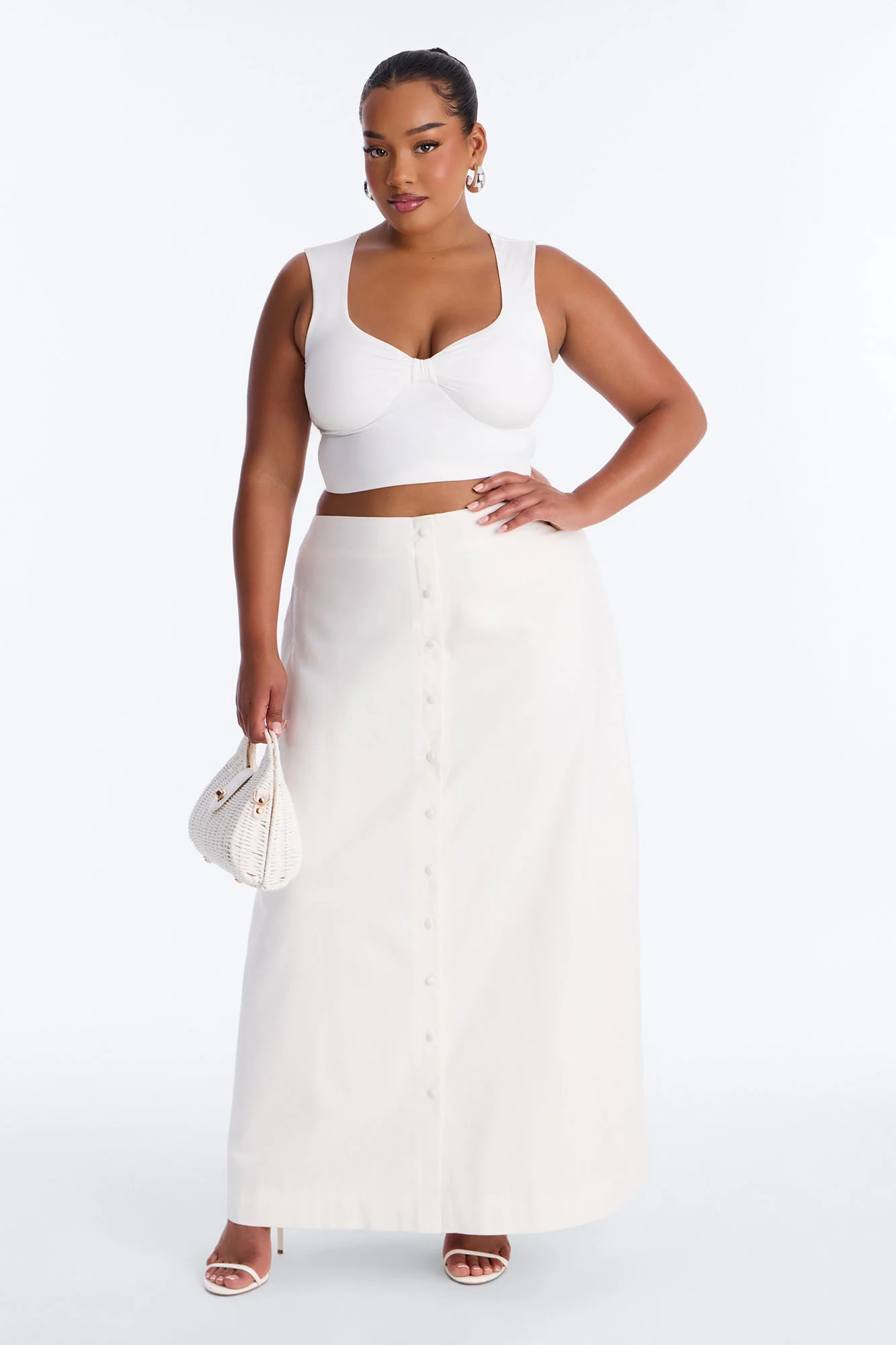 Lucy Linen Button Up Maxi Skirt - White - Image 5