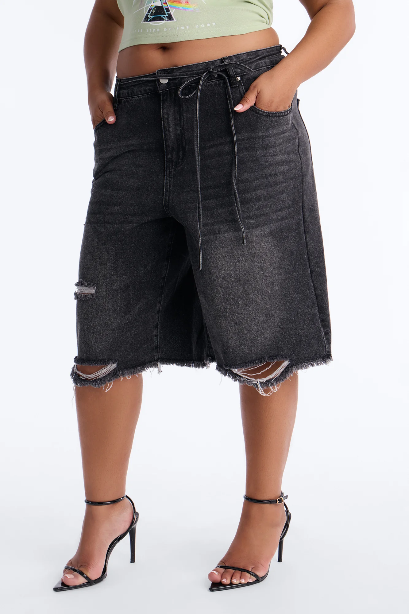 Ludlow Tie Waist Ripped Denim Jorts - Black Wash - Image 6