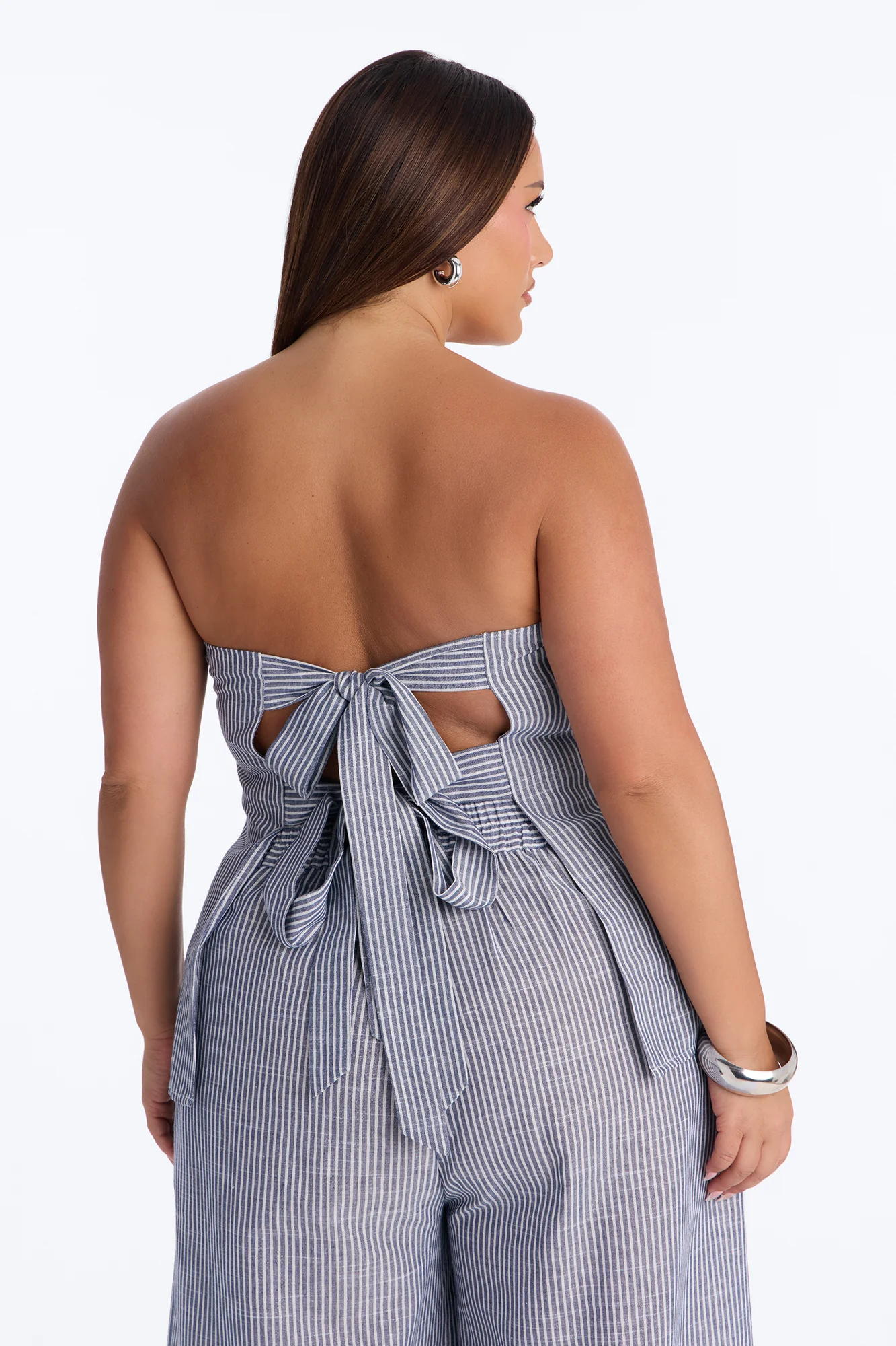 Luella Strapless Striped Linen Pant Set - White/Blue - Image 7