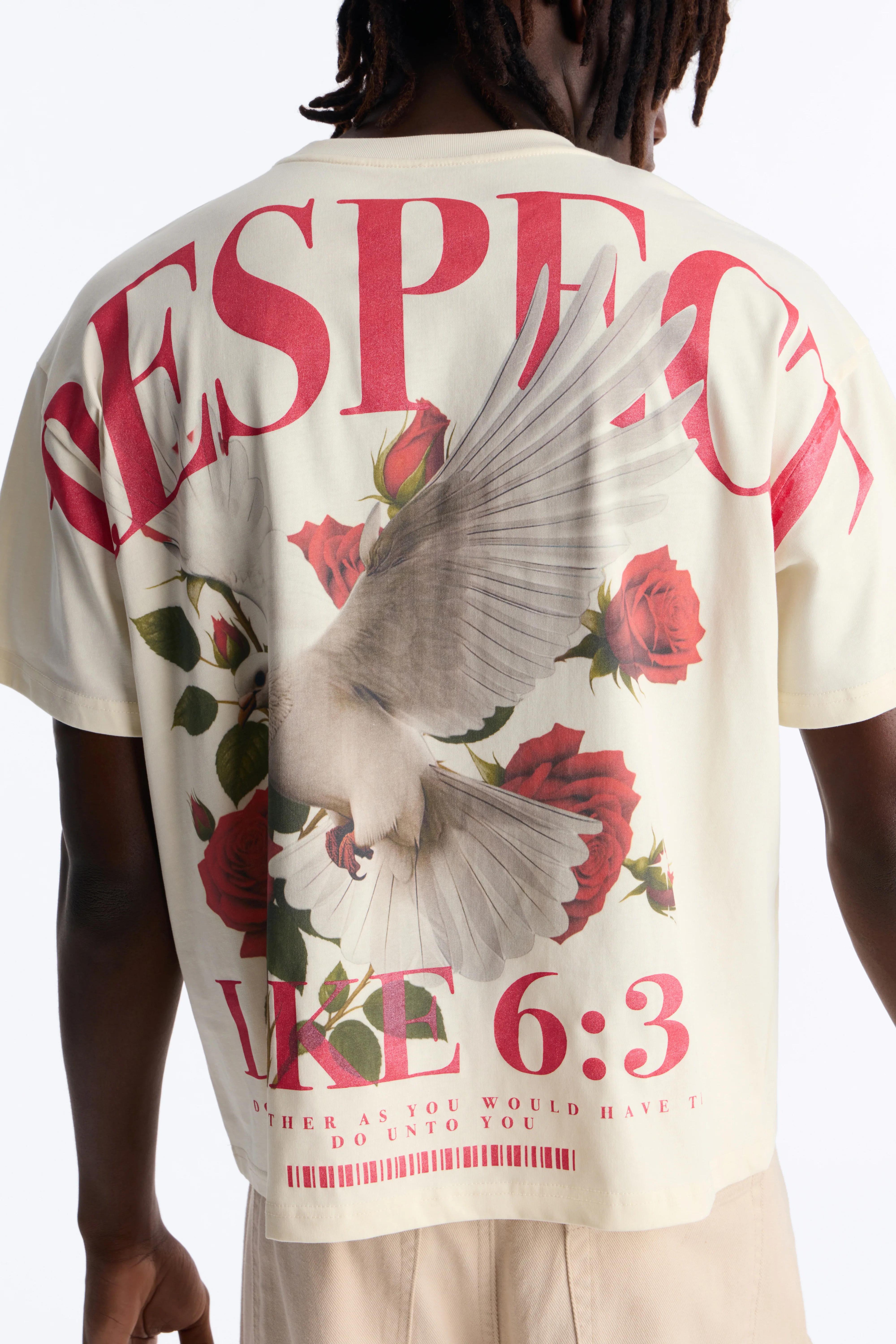 Luke 6:31 Foil Heavy Weight Oversized Short Sleeve Tee - Cream - Image 3