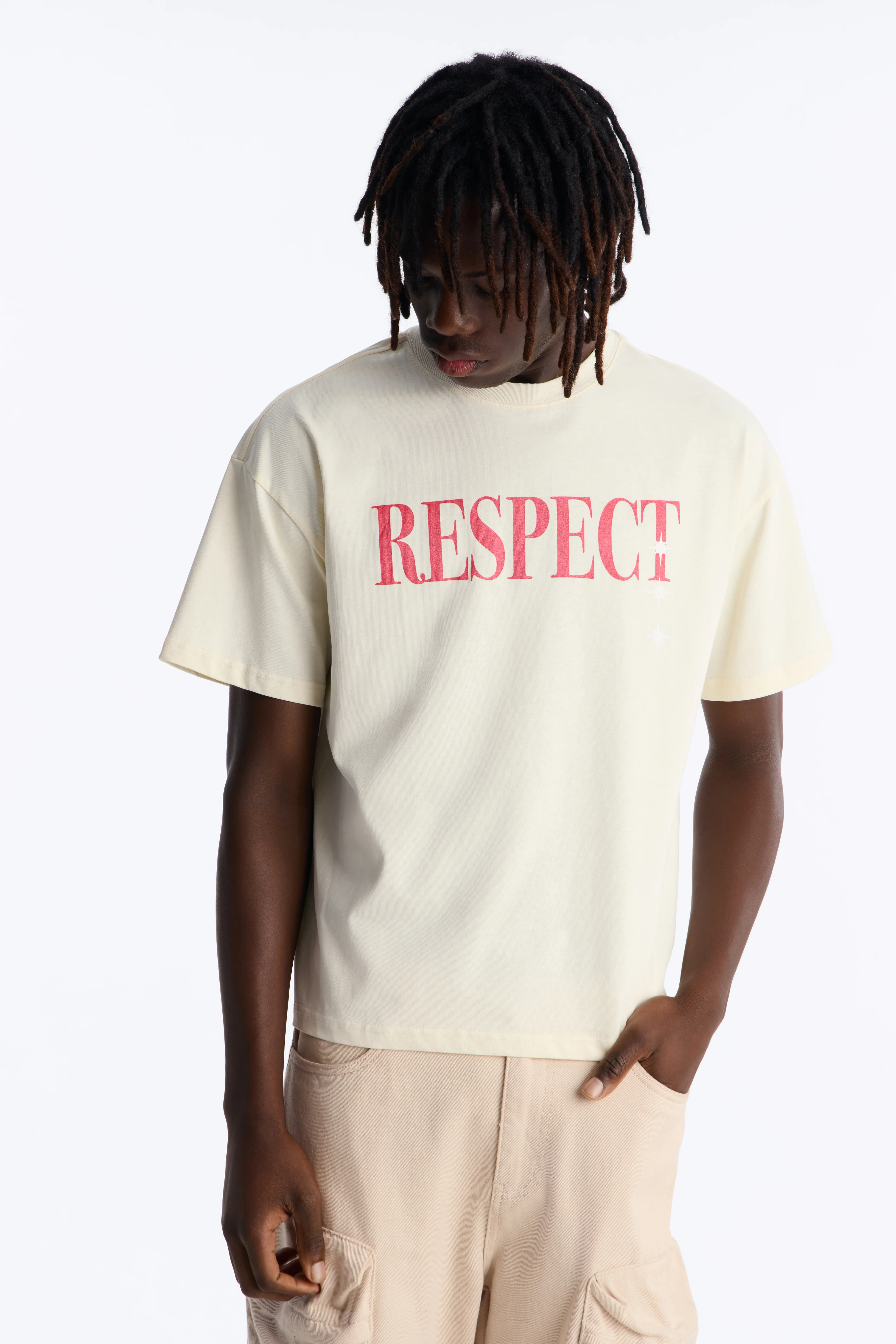 Luke 6:31 Foil Heavy Weight Oversized Short Sleeve Tee - Cream - Image 5