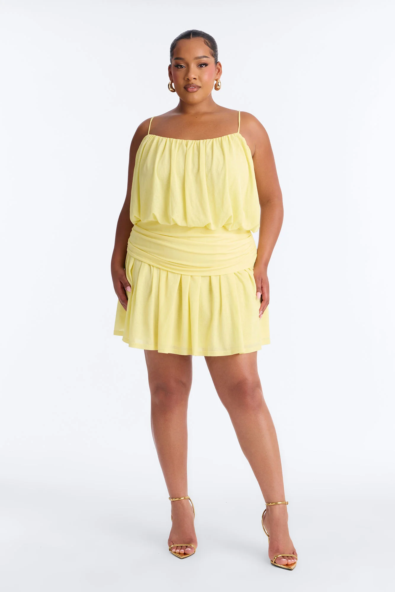 Luna Spaghetti Strap Textured Mini Dress - Yellow - Image 4