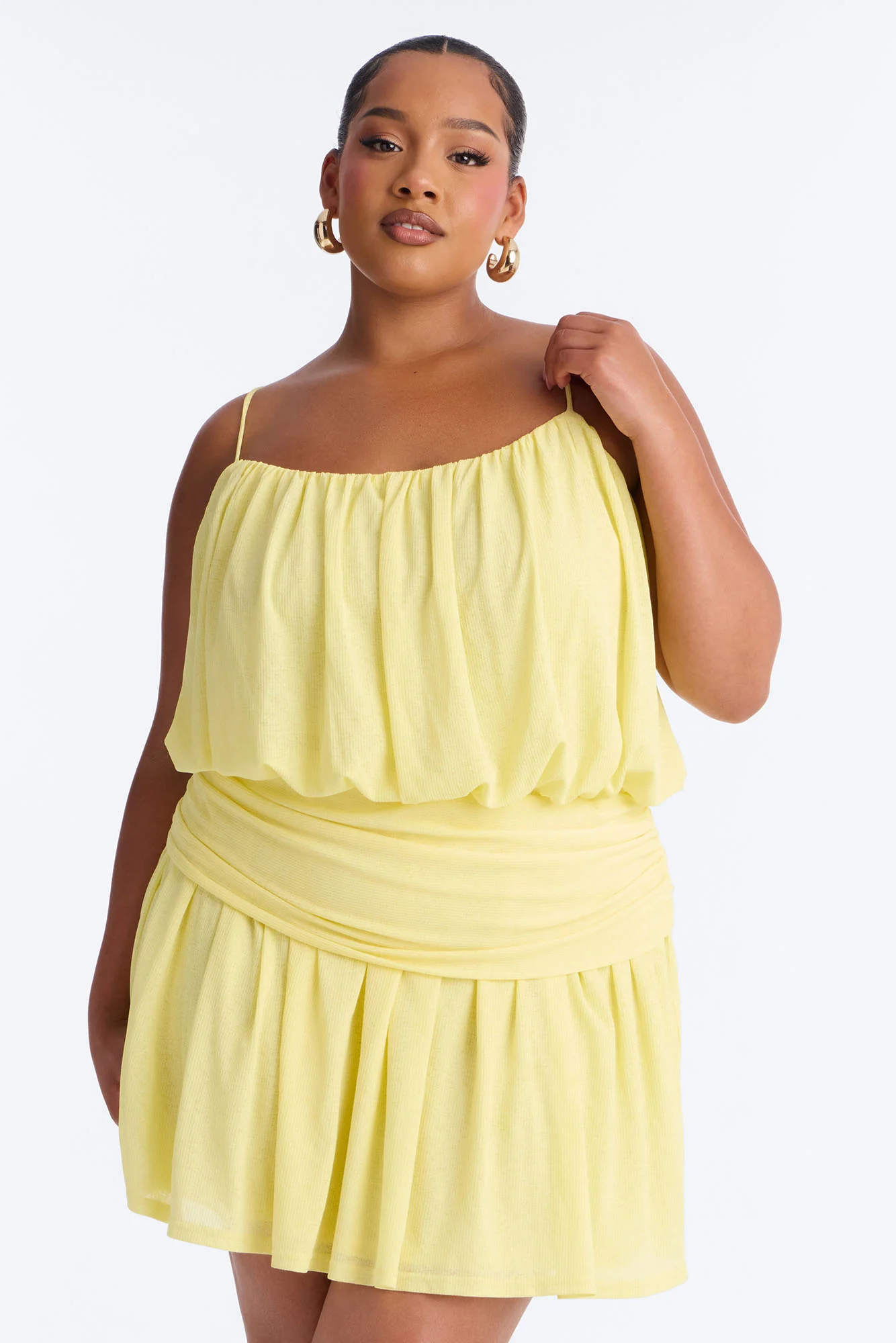 Luna Spaghetti Strap Textured Mini Dress - Yellow - Image 5