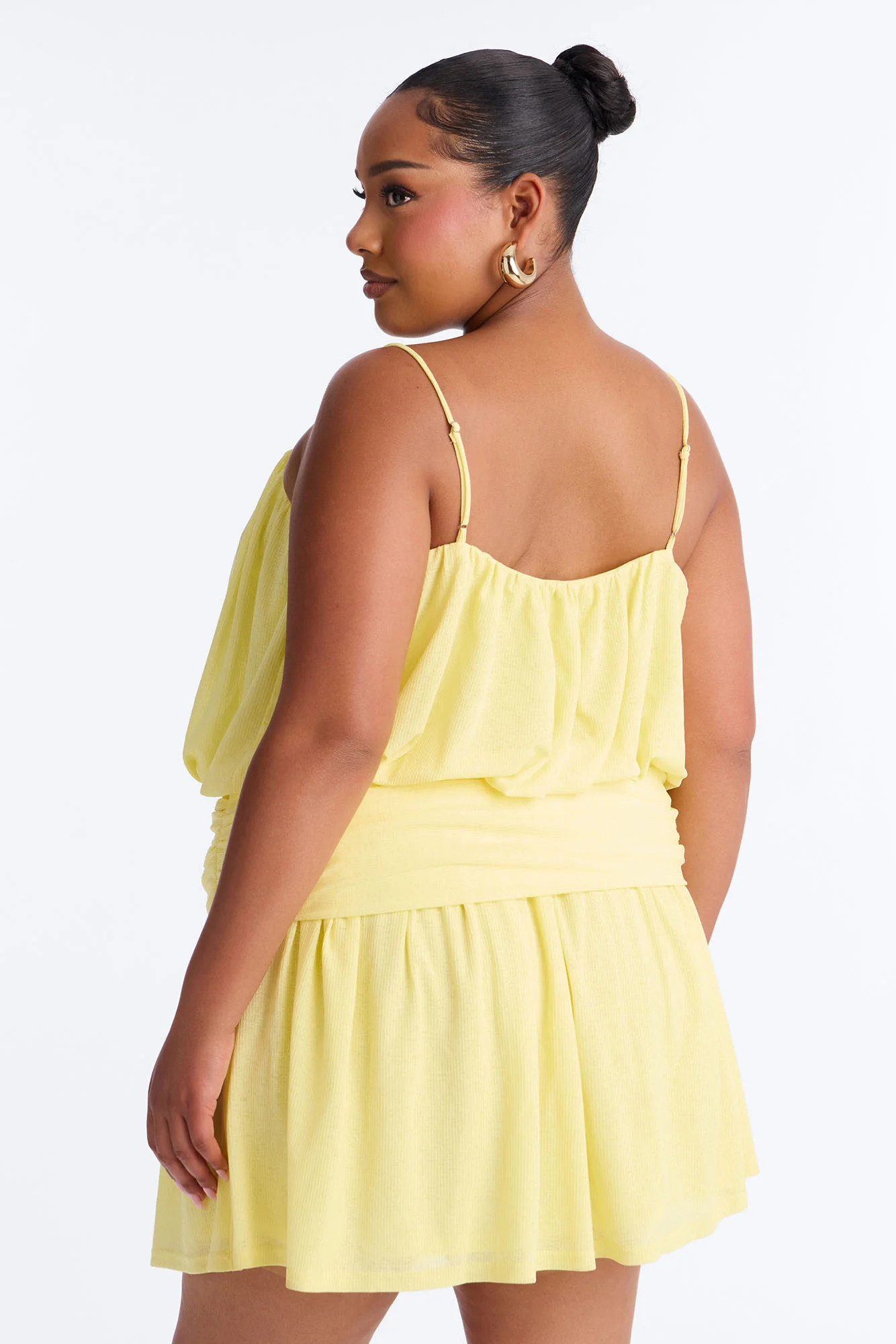 Luna Spaghetti Strap Textured Mini Dress - Yellow - Image 7