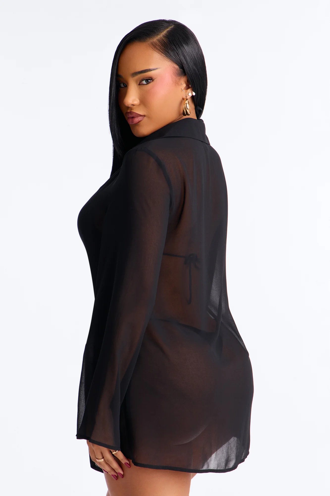 Lush Linen Swim Cover Up Mini Dress - Black - Image 3