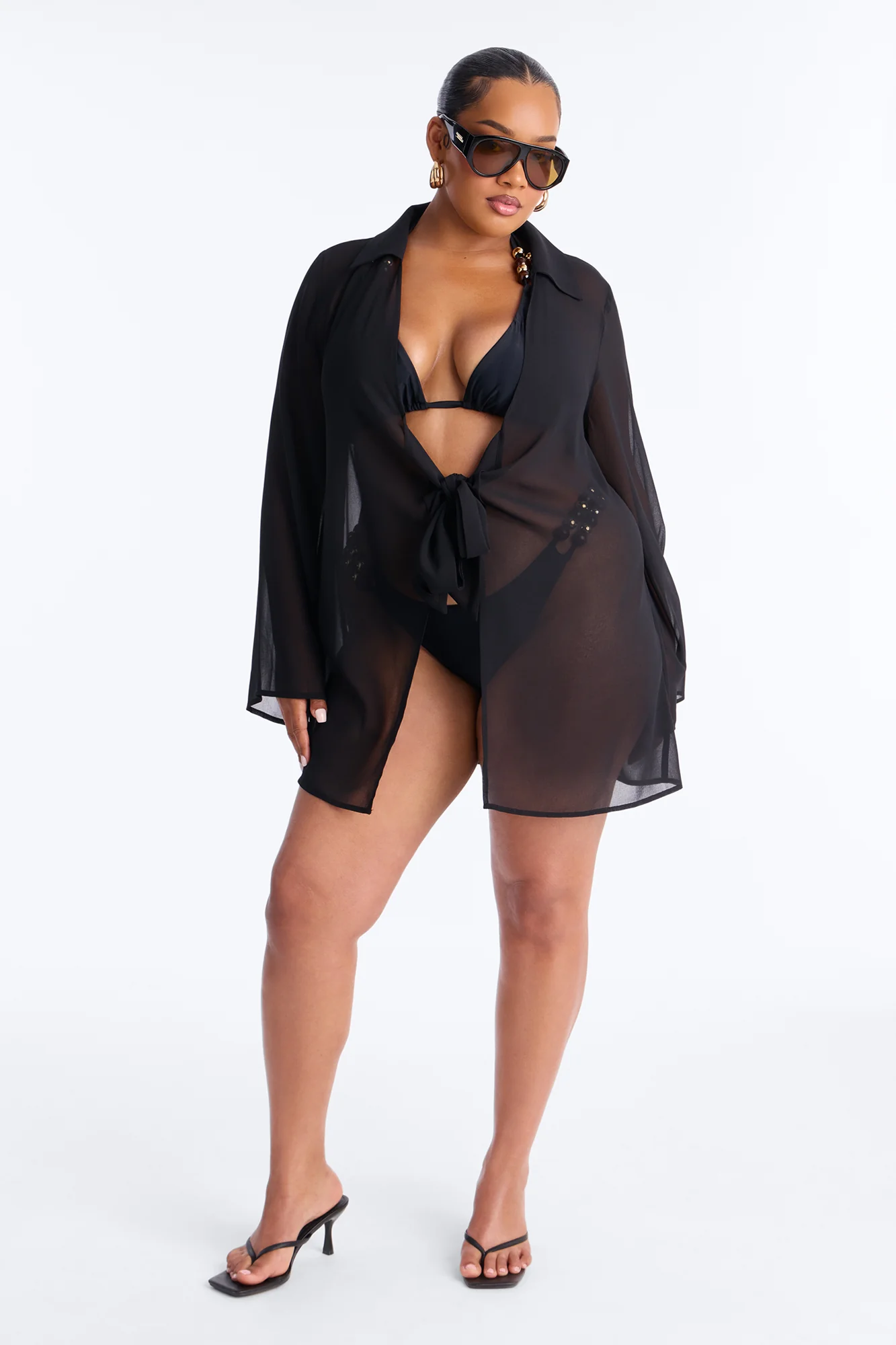 Lush Linen Swim Cover Up Mini Dress - Black - Image 4