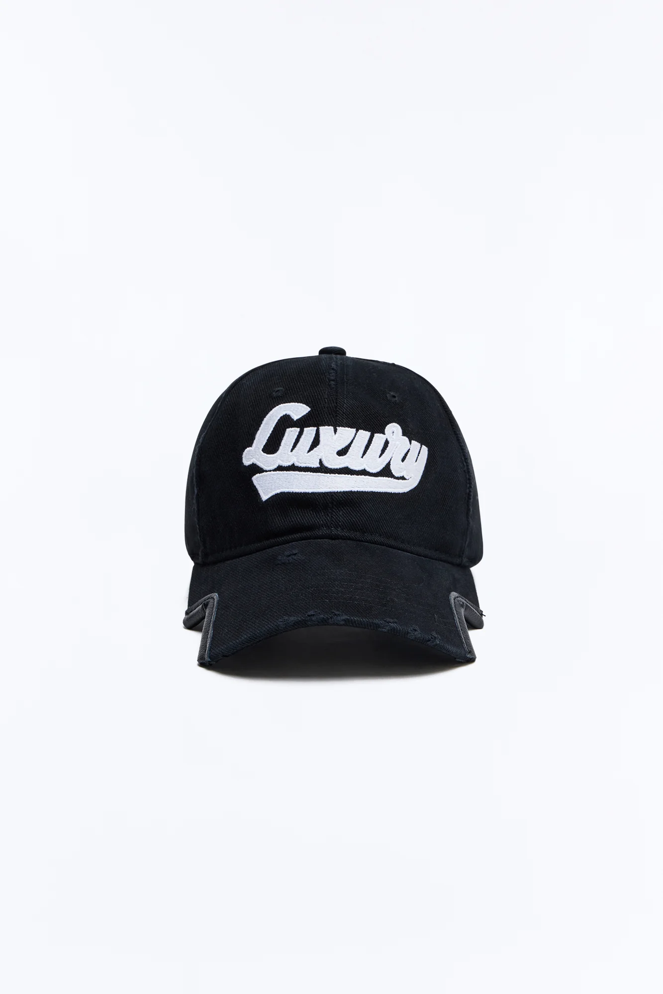 Luxury Distressed Baseball Hat - Black/White