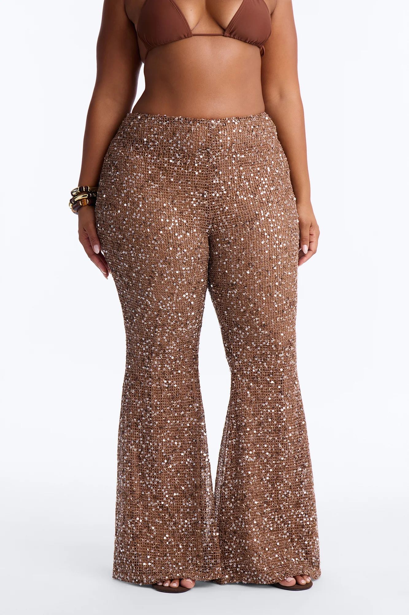Lyra Low Rise Crochet Sequin Flare Pant - Bronze - Image 6
