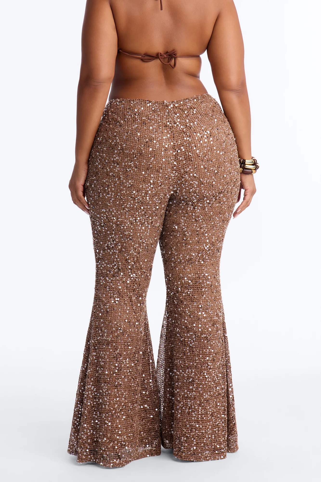 Lyra Low Rise Crochet Sequin Flare Pant - Bronze - Image 8