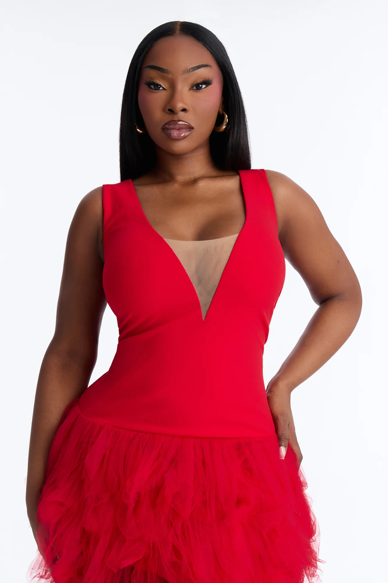 Madame Slays Ruffle Gown - Red - Image 6