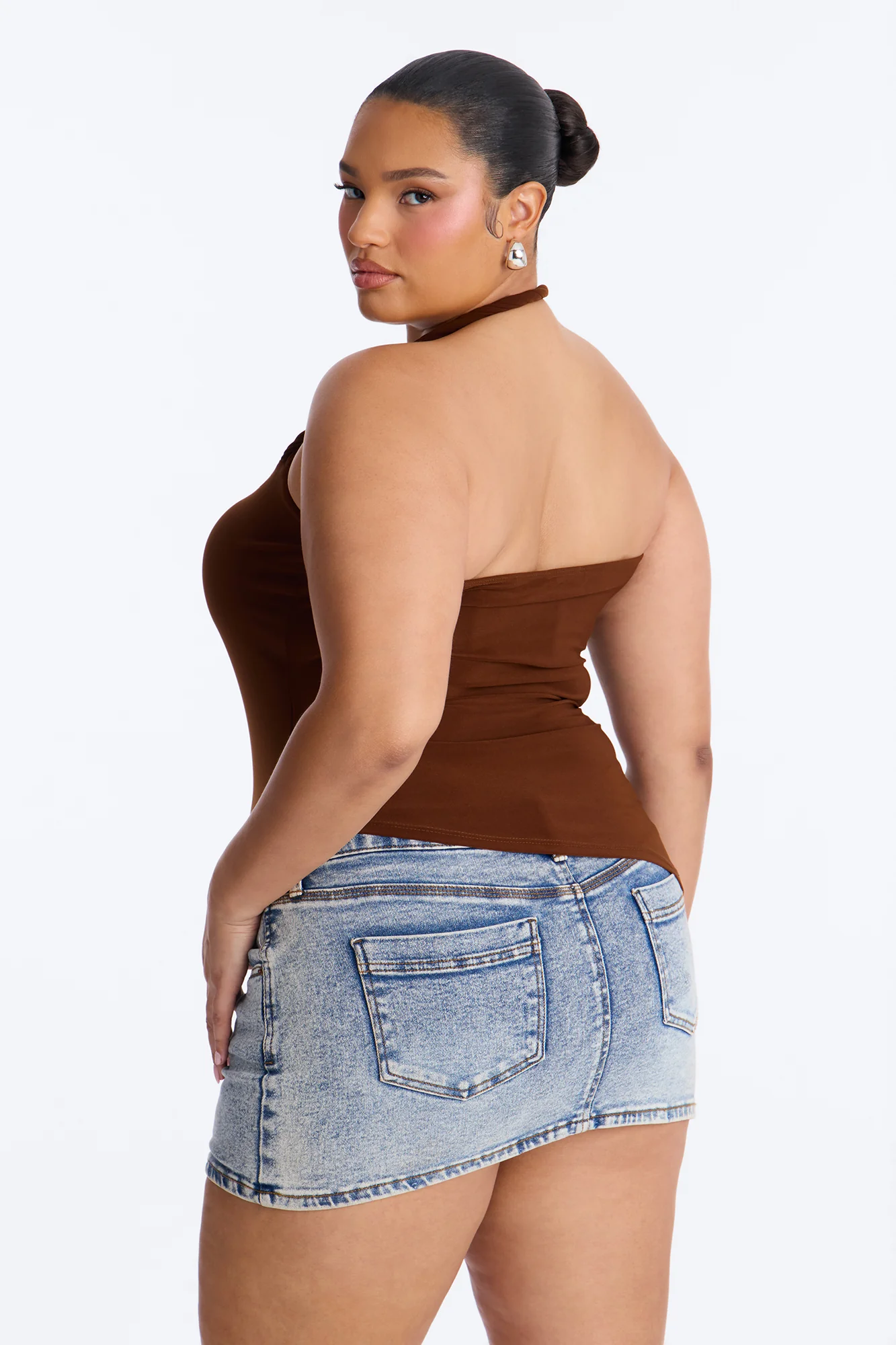 Maddy Asymmetrical Twist Ruched Halter Top - Brown - Image 7