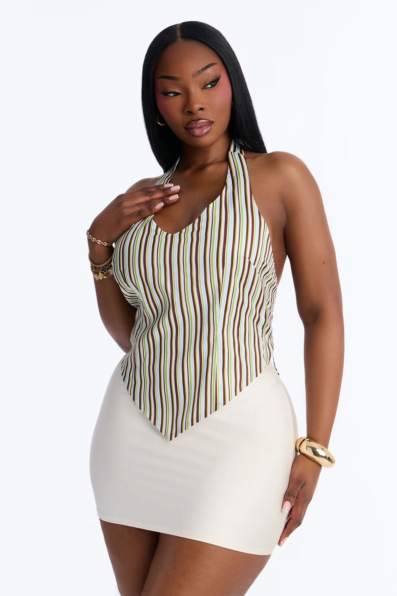 Made For Summer Days Bandana Striped Halter Top - Multi Color - Image 7